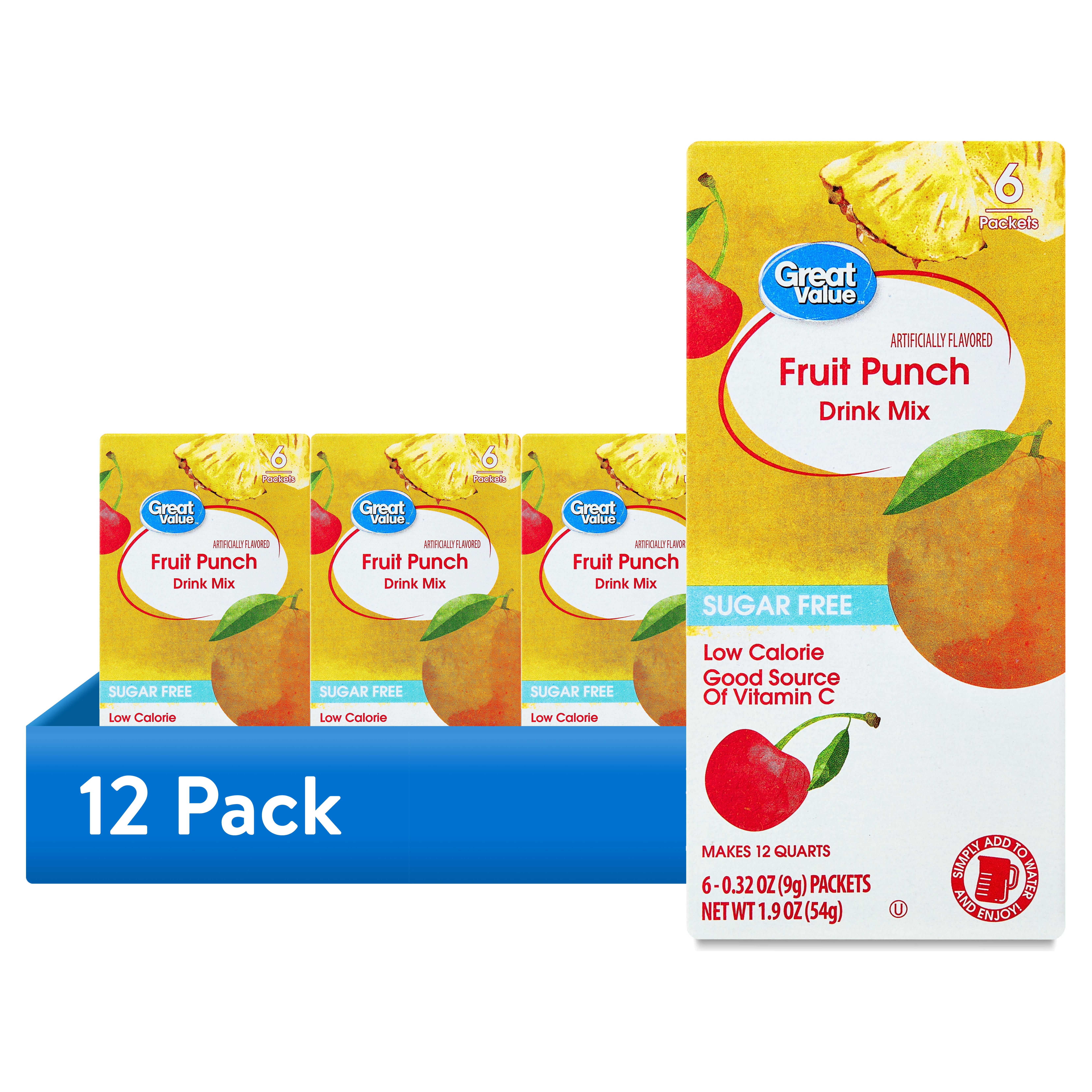 (12 pack) Great Value Fruit Punch Liquid Drink Mix Powder, Sugar-Free, 1.9 oz, 6 Count