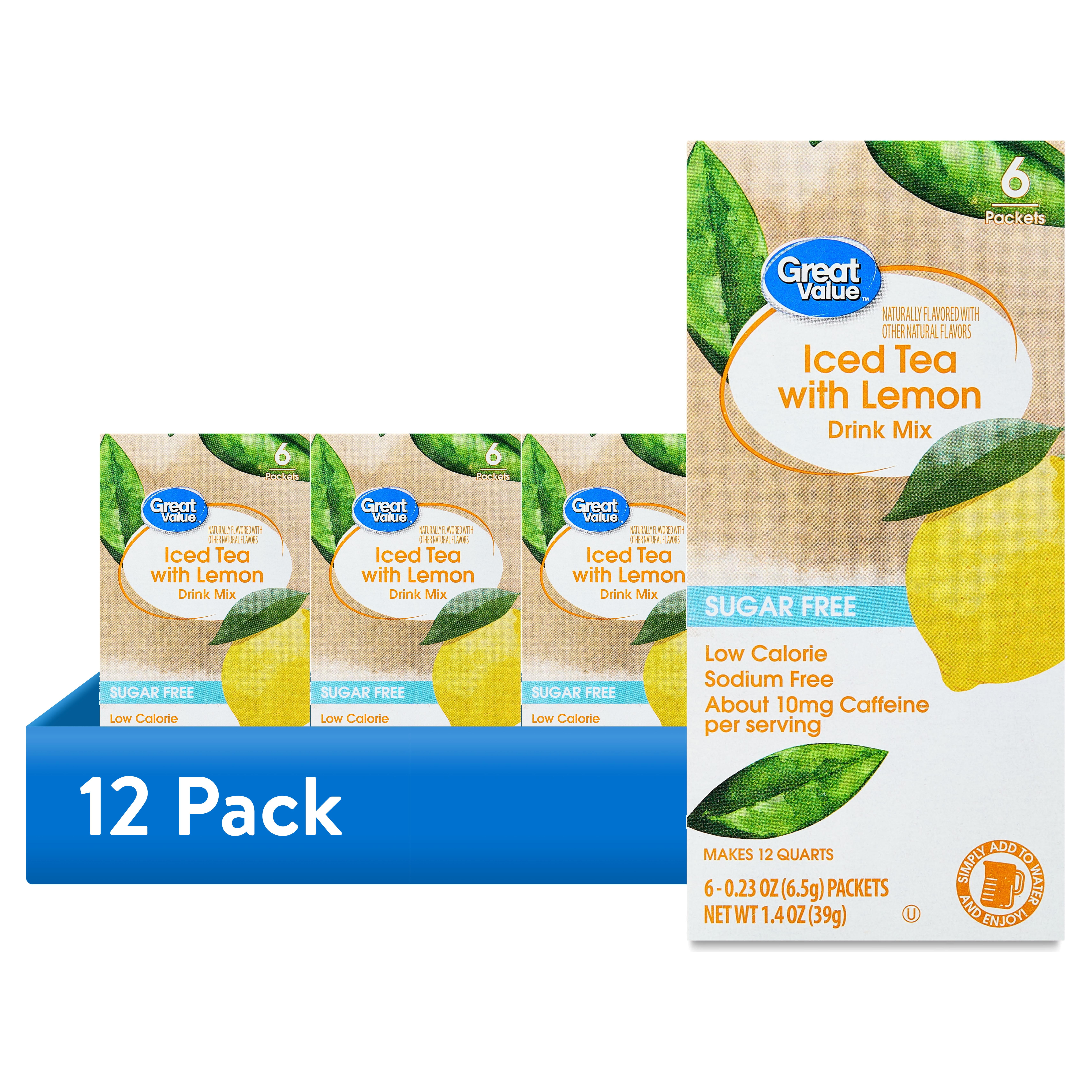 (12 pack) Great Value Iced Tea with Lemon Powdered Liquid Drink Mix, Sugar-Free, 0.23 oz, 6 Packets