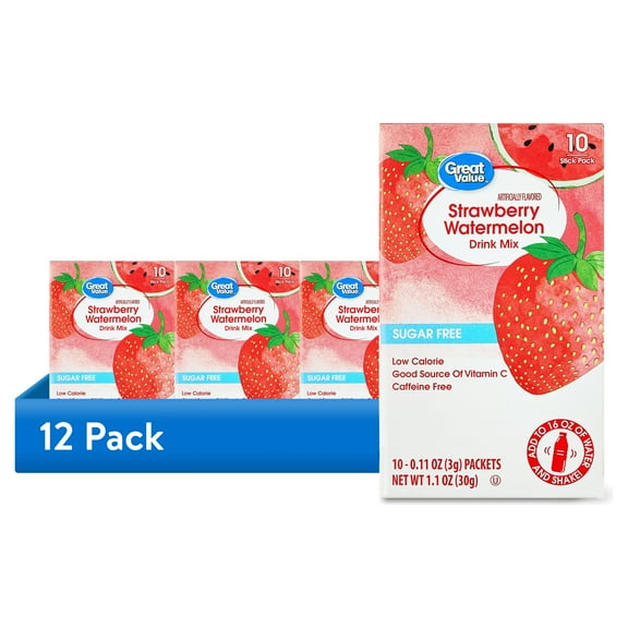 (12 pack) Great Value Sugar-Free Strawberry Watermelon Powdered Drink Mix, 0.11 oz, 10 Packets