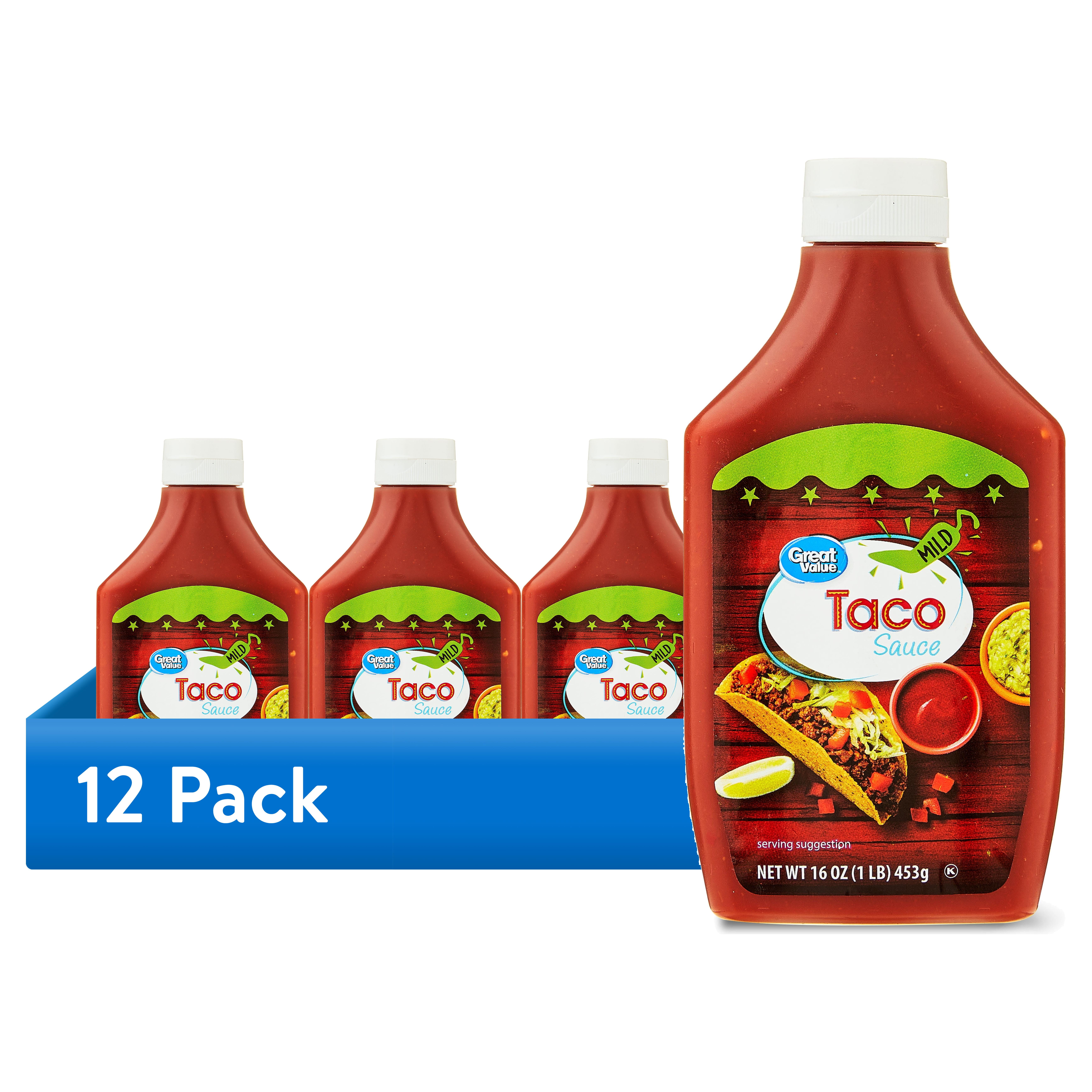 (12 pack) Great Value Taco Sauce Mild Gluten Free Paleo Keto Bottle, 16 oz
