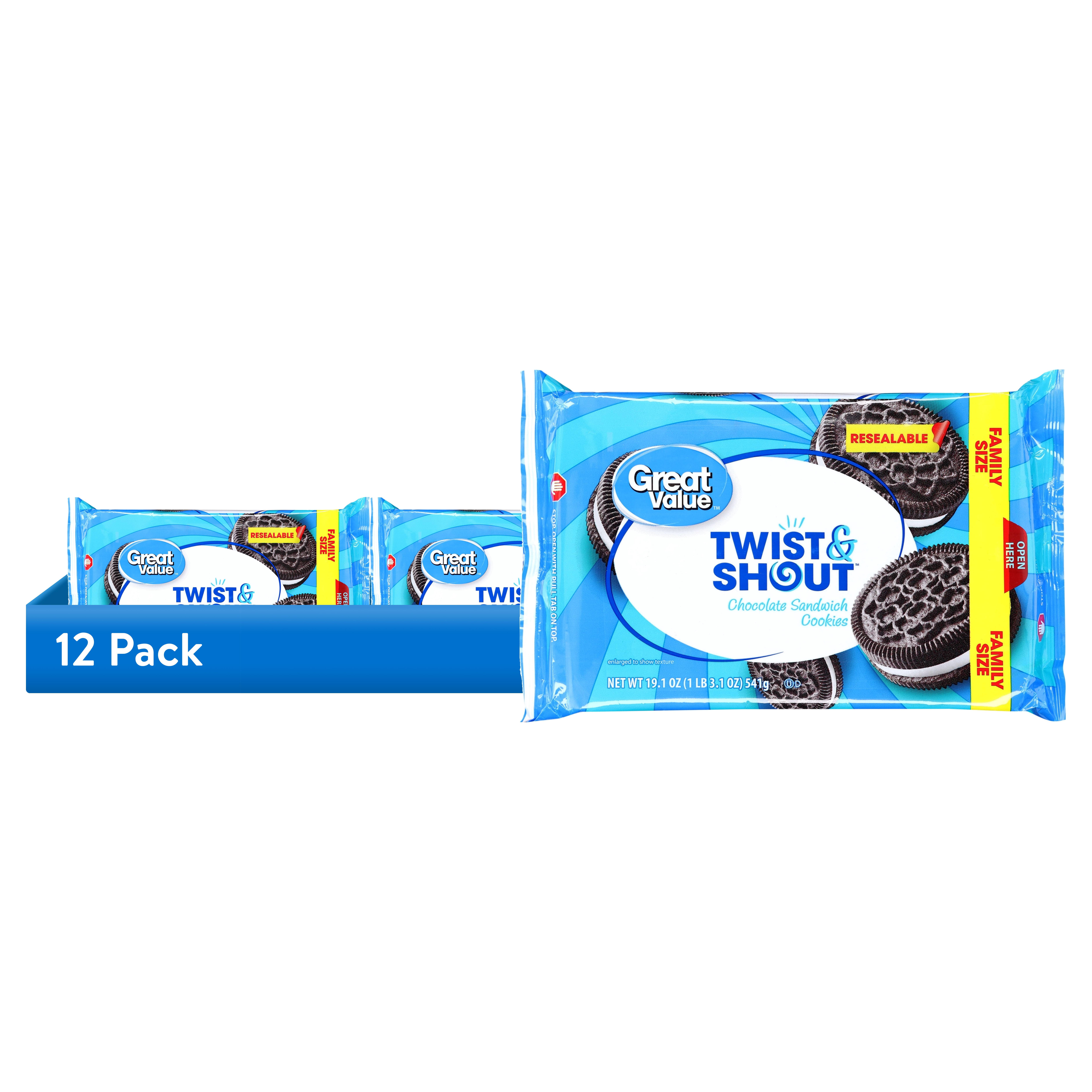 12 pack) Great Value Twist & Shout Chocolate Sandwich Cookies