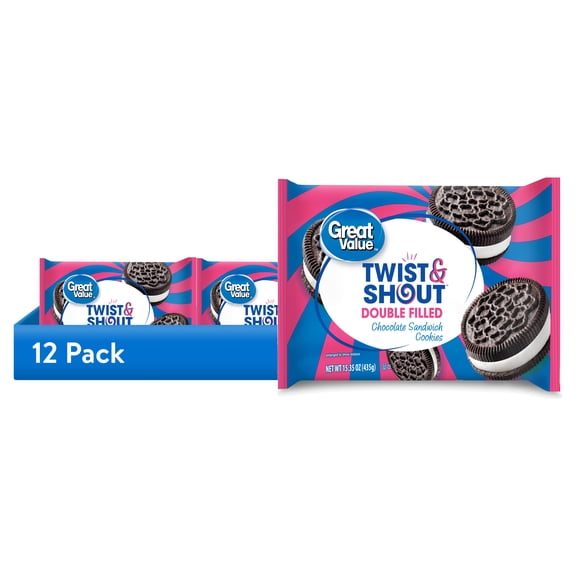 (12 pack) Great Value Twist & Shout Double Filled Chocolate Sandwich Cookies, 15.35 oz