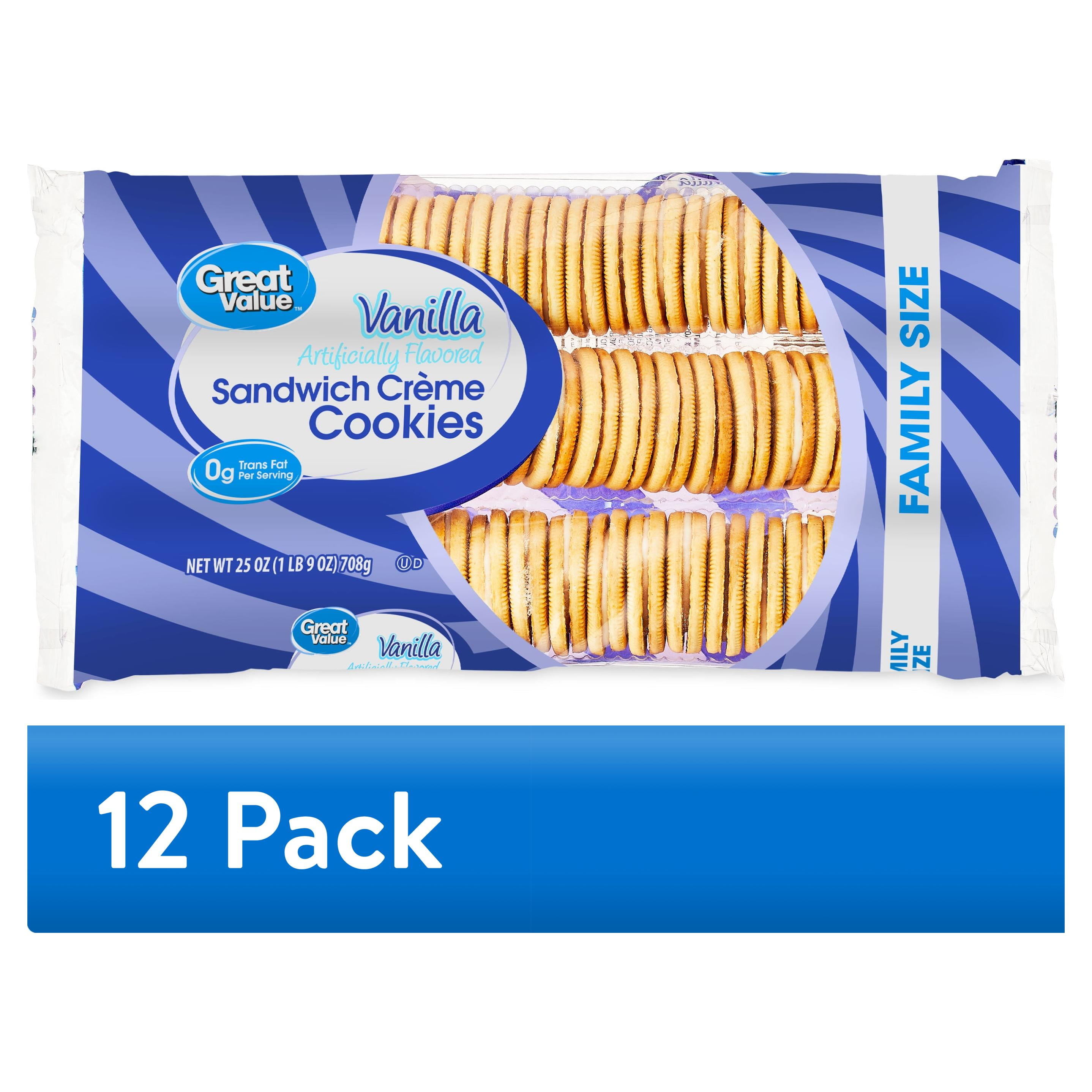 (12 pack) Great Value Vanilla Creme Flavor Sandwich Cookies, 25 oz