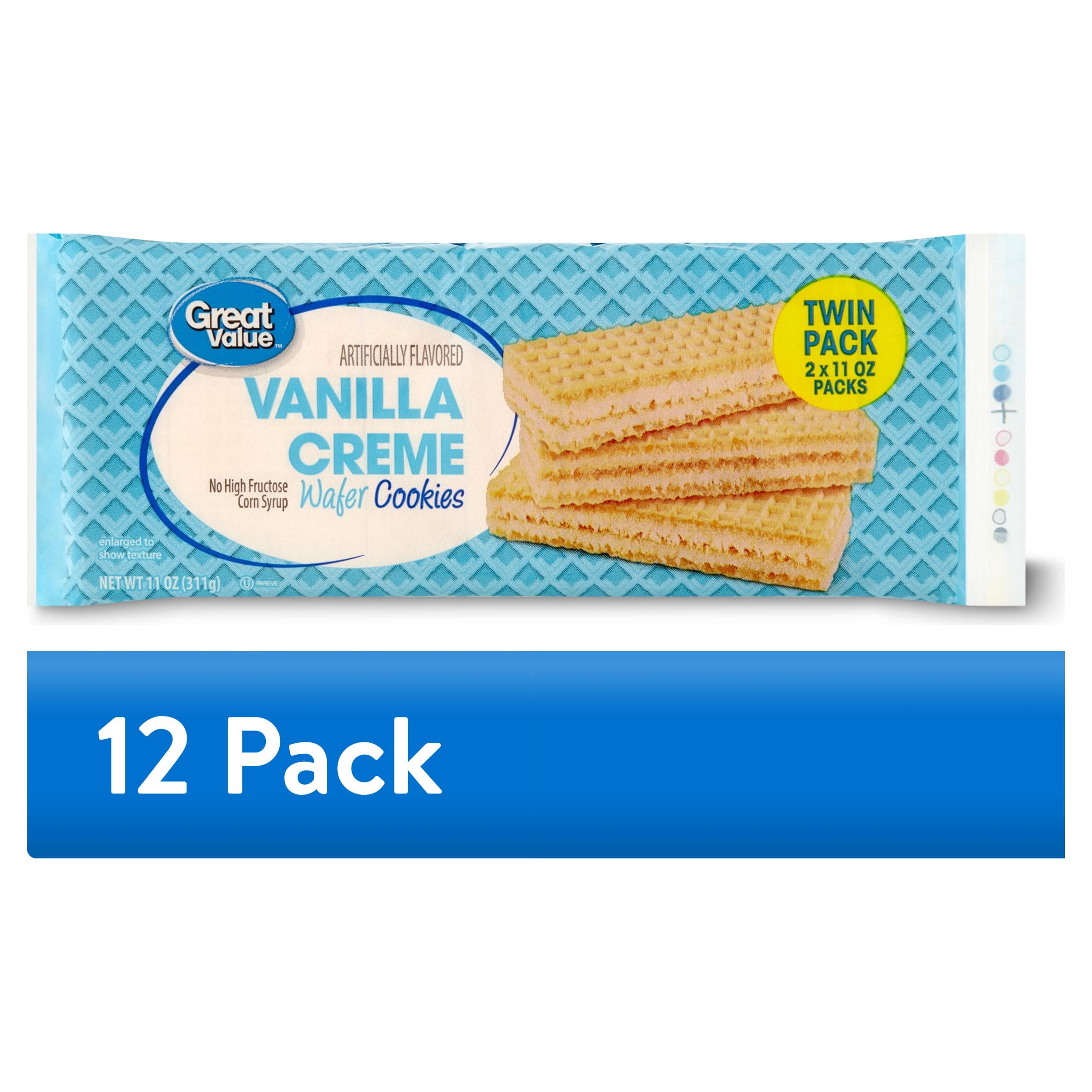 (12 pack) Great Value Vanilla Flavor Creme Wafer Cookies Twin Pack, 11 oz