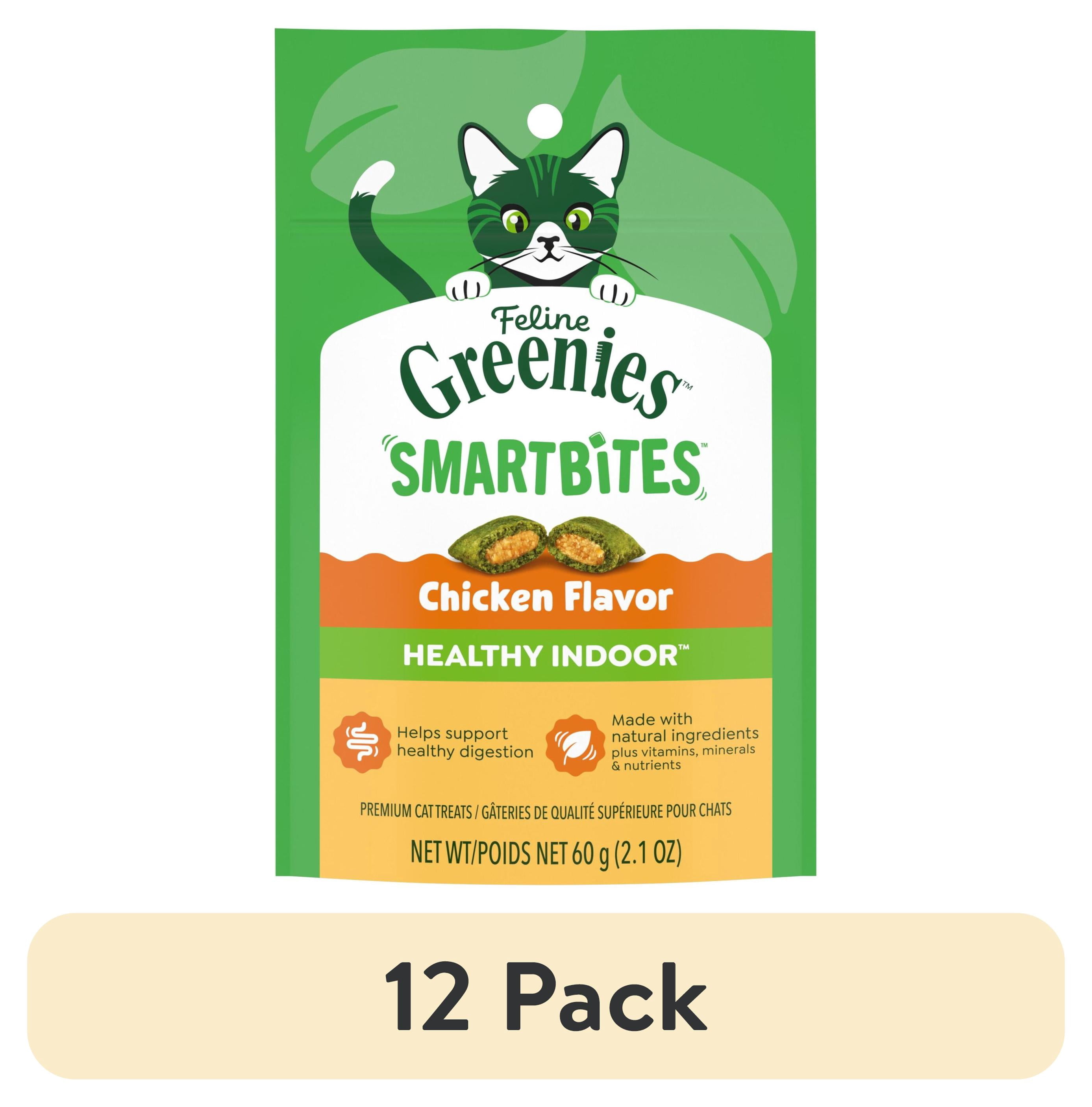 (12 pack) Greenies Feline Smartbites Chicken Flavor Healthy Indoor Cat Treats, 2.1 oz Pack