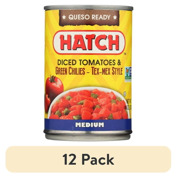 (12 pack) HATCH Diced Tomatoes & Green Chilies Tex-Mex Style, 10oz, Kosher, Gluten Free, Non-GMO Certified