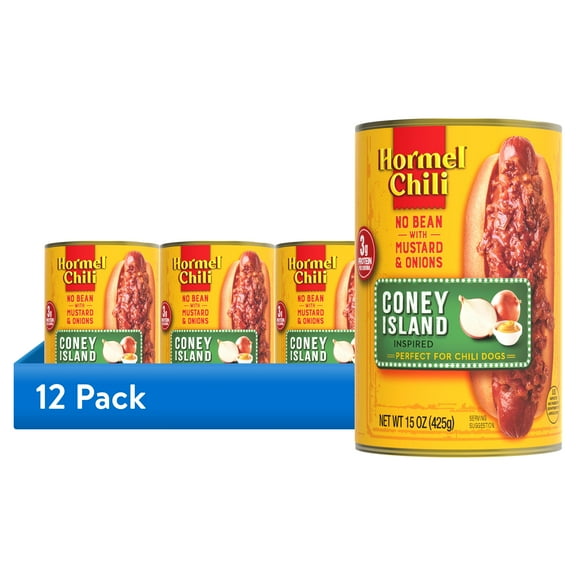 (12 pack) HORMELChili Coney Island Inspired No Bean, No Artificial Ingredients, Shelf-Stable, 15 oz Steel Can