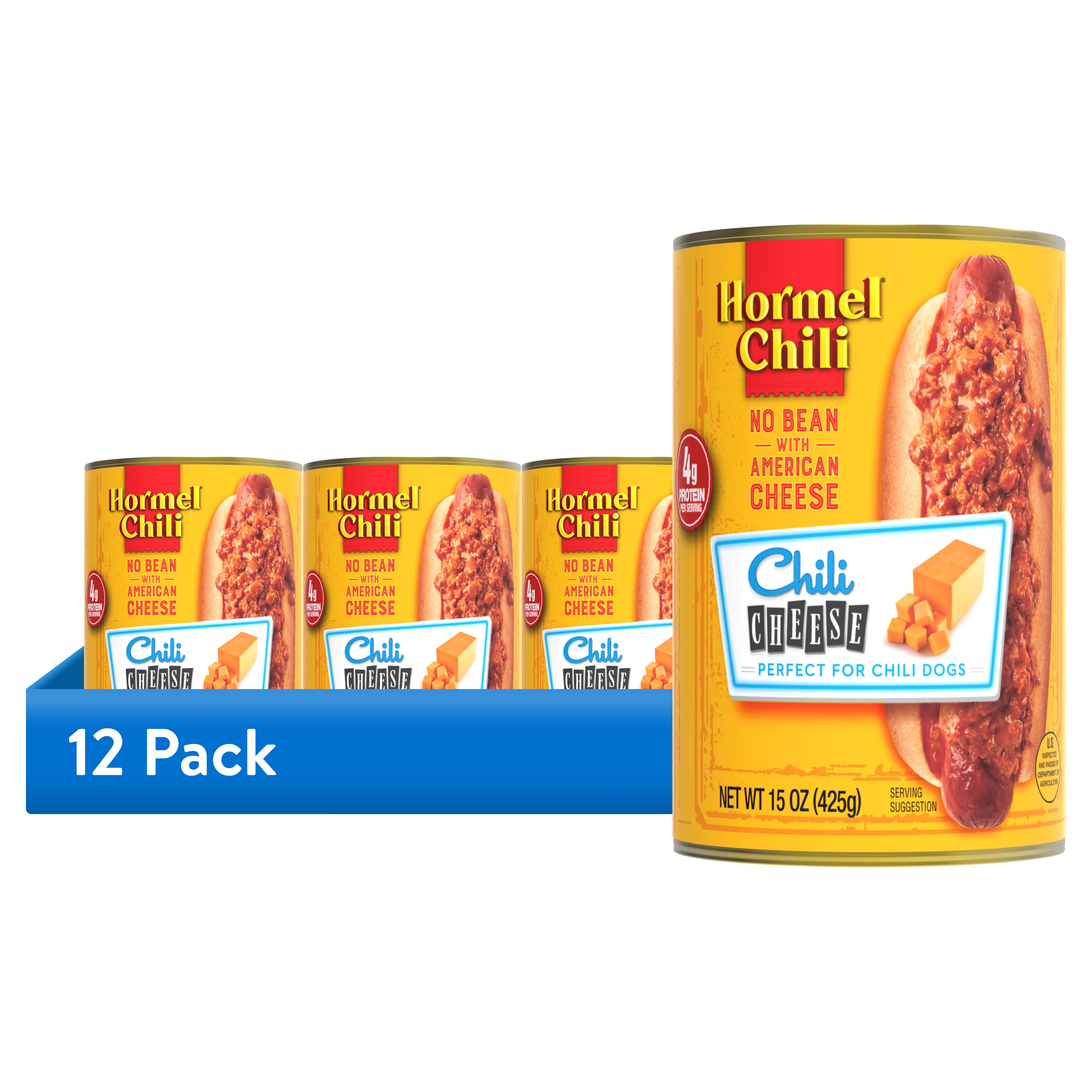 (12 pack) HORMEL Chili No Bean with American Cheese Canned Chili, No Artificial Ingredients, Shelf-Stable, Steel Can 15 oz