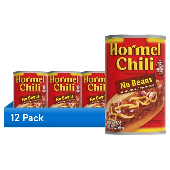 (12 pack) HORMEL Chili No Beans Canned Chili, Shelf-Stable, 25 oz Steel Can