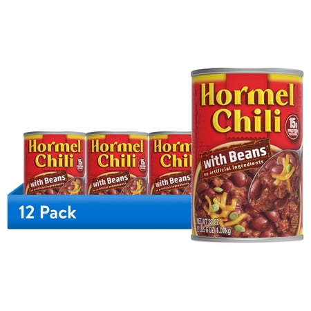 (12 pack) HORMEL Chili with Beans Canned Chili, Shelf-Stable, Large 38 oz Steel Can
