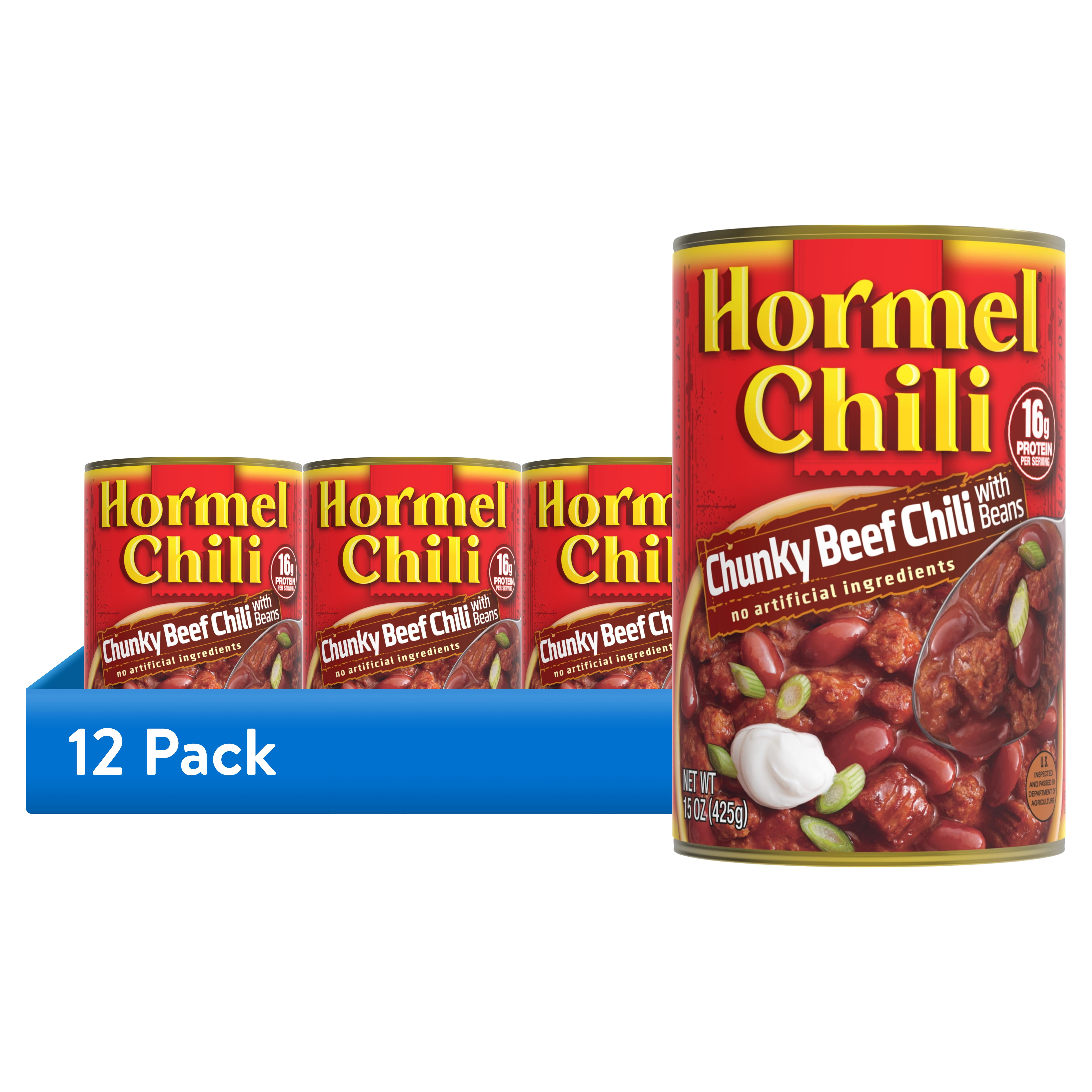 (12 pack) HORMEL Chunky Beef Chili with Beans Canned Chili, No Artificial Ingredients, Shelf-Stable, 15 oz Steel Can