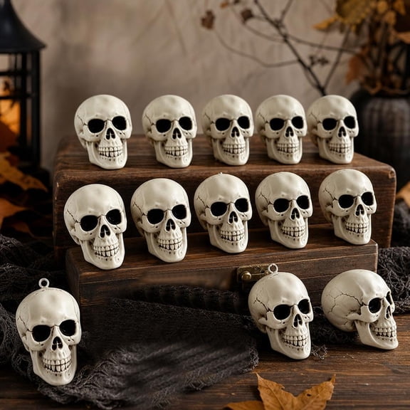 12-pack Halloween Mini Human Skull Heads, 2.36-Inch Realistic PE Skeleton Models for DIY Crafts, Haunted House,Graveyard, Gothic Table and Party Decor