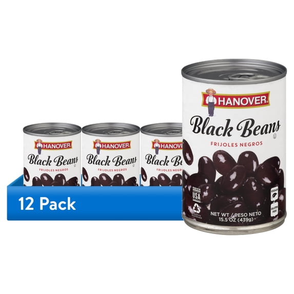 (12 pack) Hanover Black Beans, 15.5 oz Can – Vegan, Gluten Free Pantry Staple