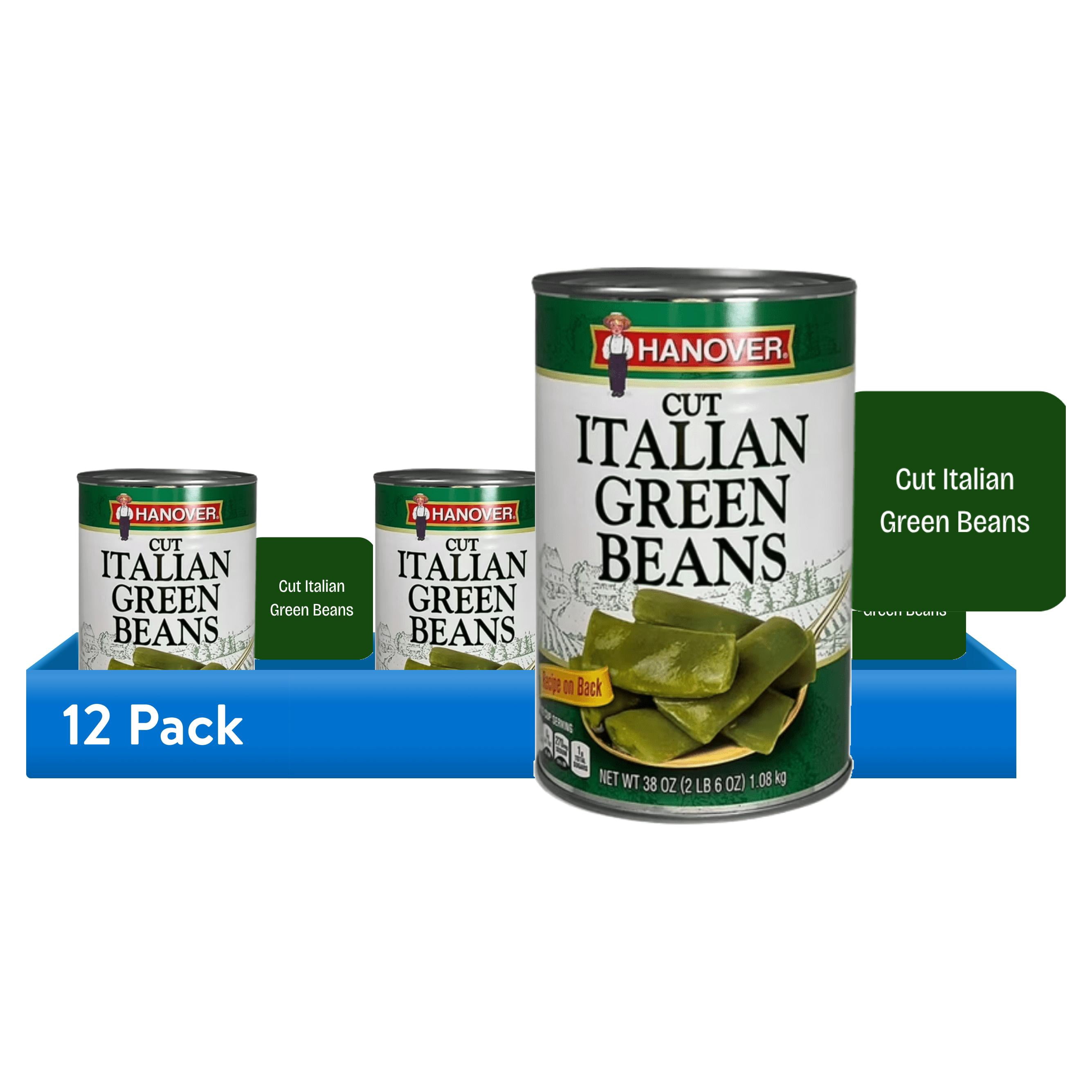 (12 pack) Hanover Italian Blue Lake Cut Green Beans, 38 oz Can – Family Size Pantry Staple