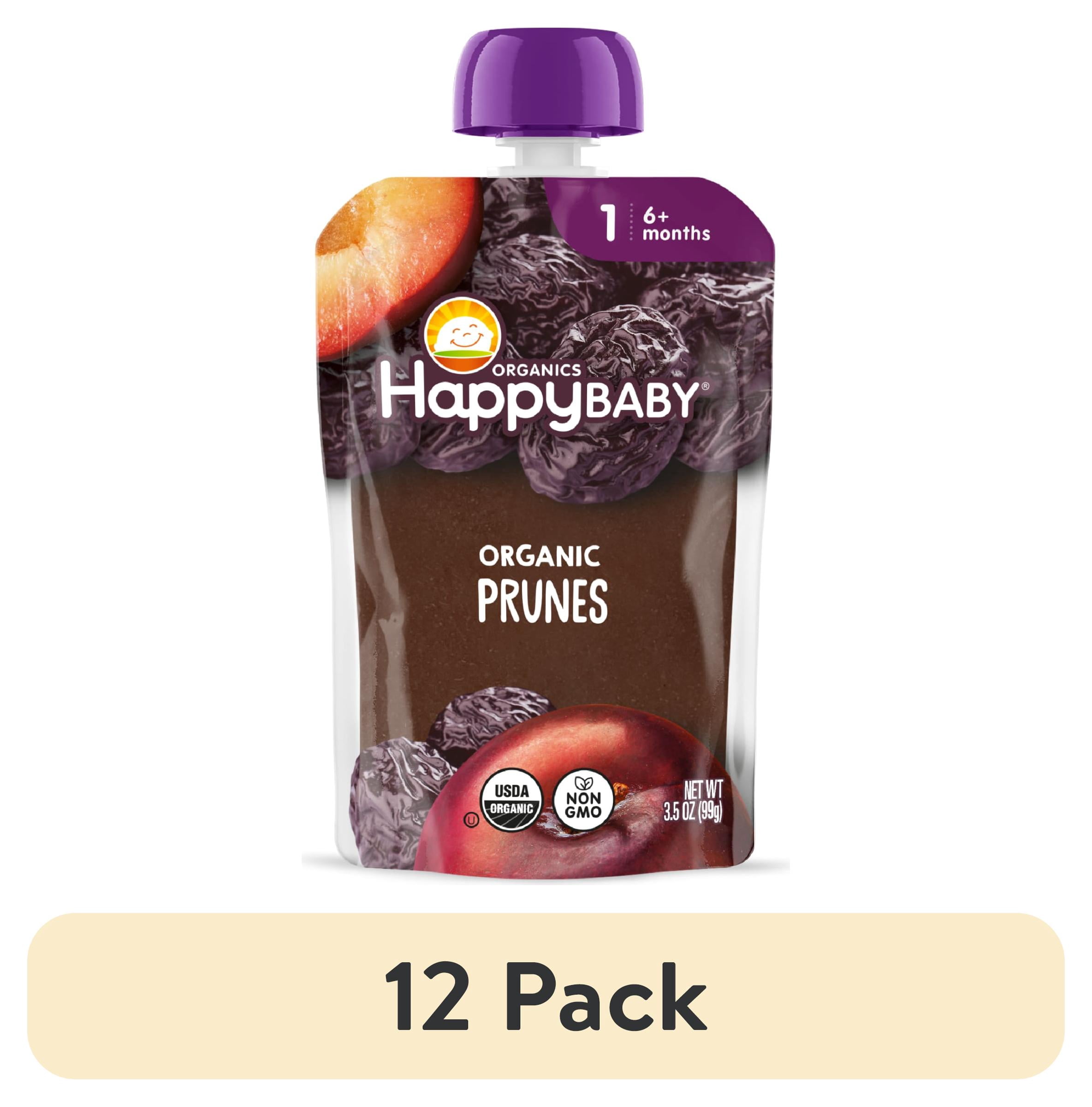 (12 pack) Happy Baby Clearly Crafted, Stage 1 Organic Baby Food Pouch, Prunes, 3.5 oz.