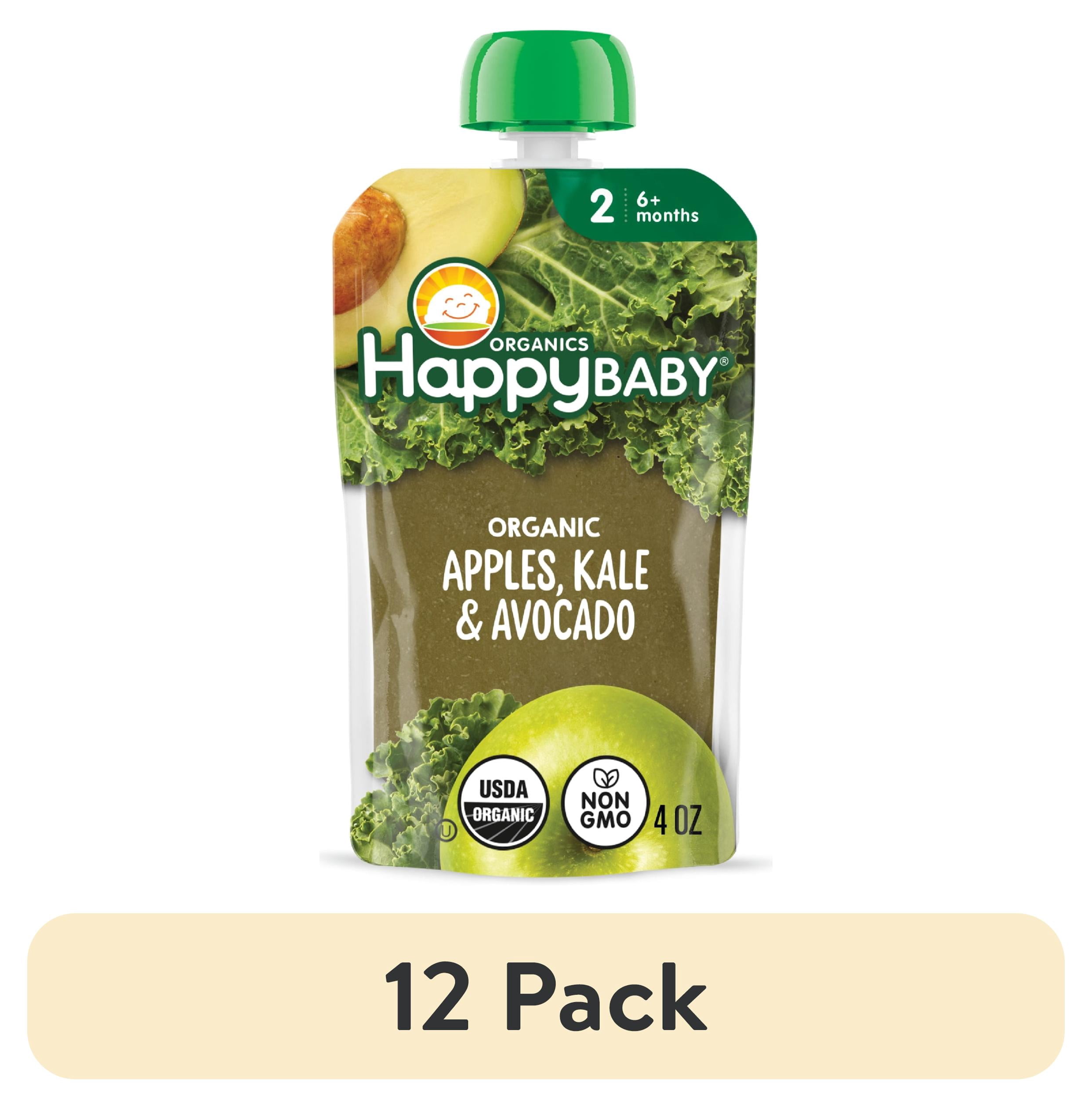 (12 pack) Happy Baby Clearly Crafted, Stage 2 Organic Baby Food, Apple Kale & Avocado Pouch, 4 oz.
