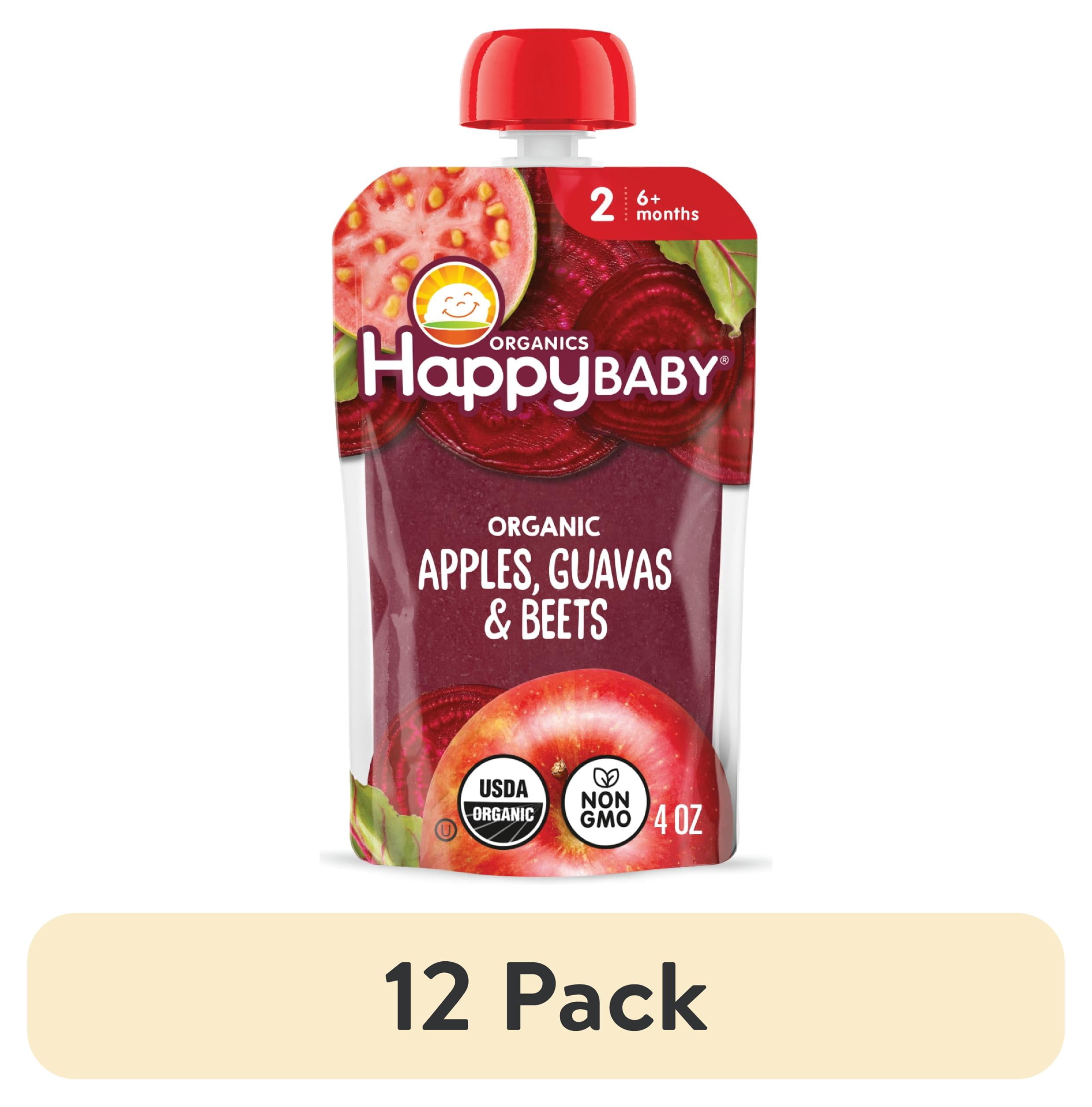 (12 pack) Happy Baby Clearly Crafted, Stage 2 Organic Baby Food, Apples, Guavas & Beets, 4 oz. Pouch