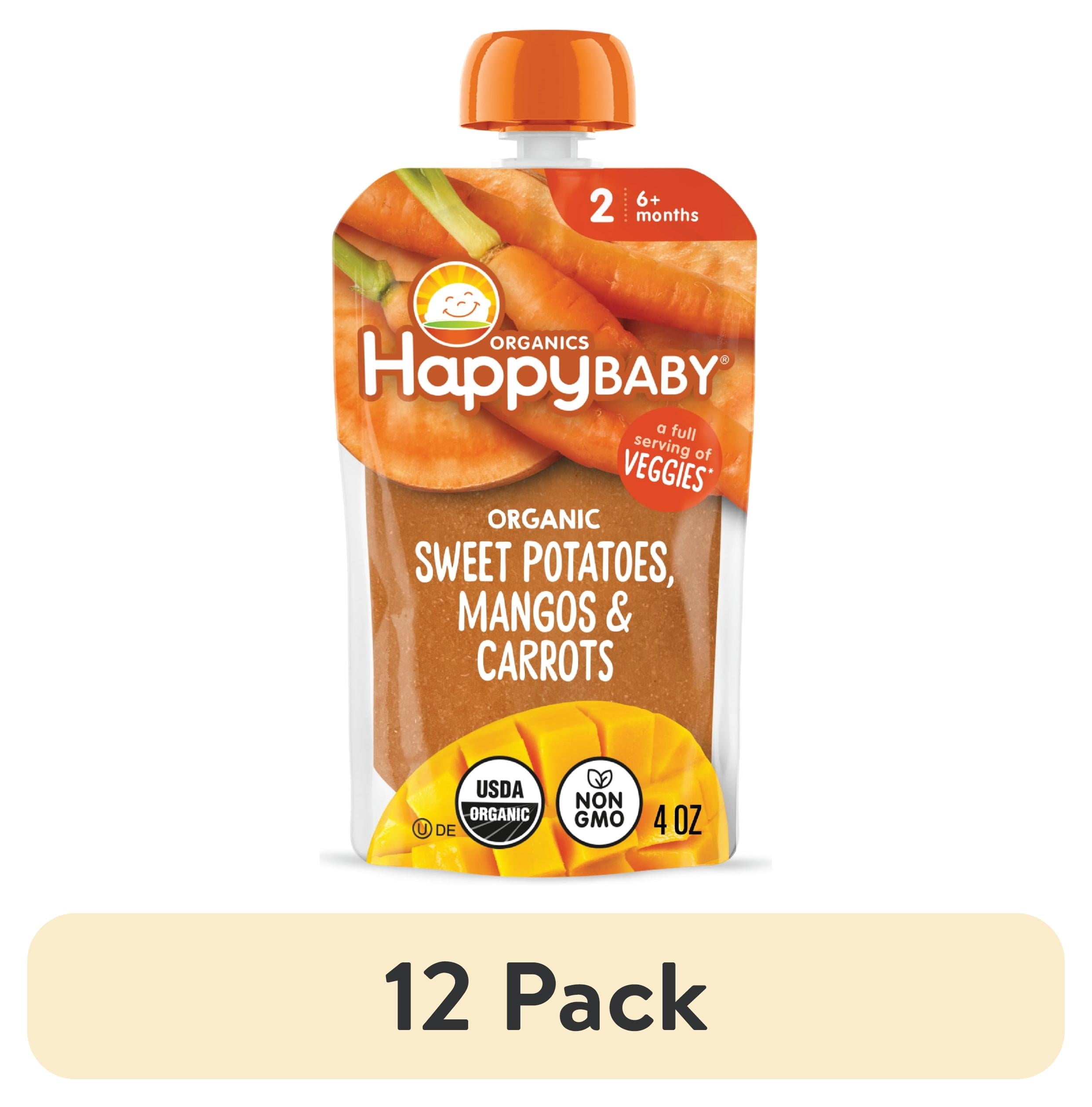 (12 pack) Happy Baby Clearly Crafted, Stage 2 Organic Baby Food, Sweet Potatoes Mangos & Carrots, 4 oz. Pouch