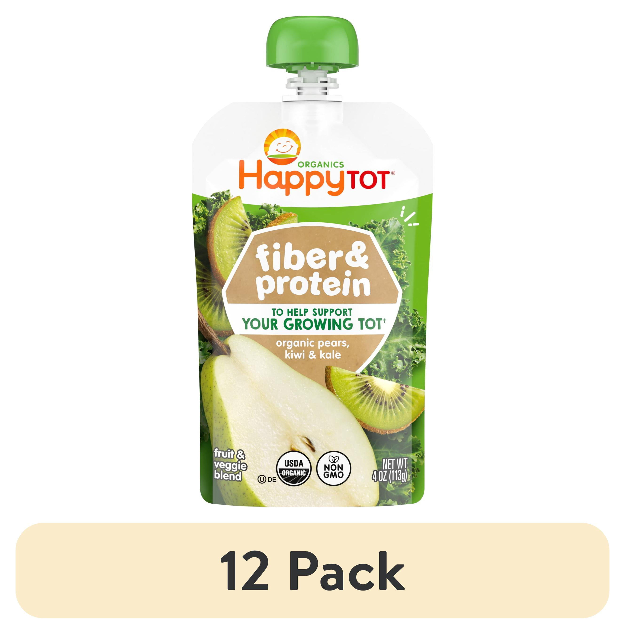(12 pack) Happy Tot Organics Fiber & Protein Stage 4, Pears Kiwi & Kale Organic Tot Food, 4 oz. Pouch