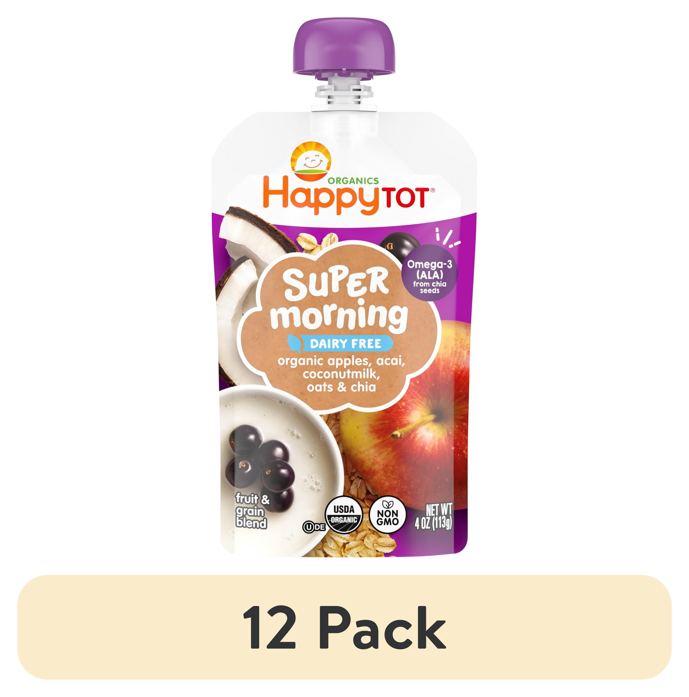 (12 pack) Happy Tot, Stage 4 Baby Food, Apples, Acai, Coconutmilk Oat, Cinnamon & Chia, 4 oz. Pouch
