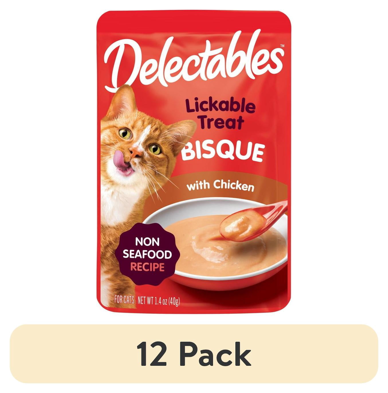 (12 pack) Hartz Delectables Bisque Non-Seafood Lickable Wet Cat Treats, Chicken - 1.4oz, One Pouch