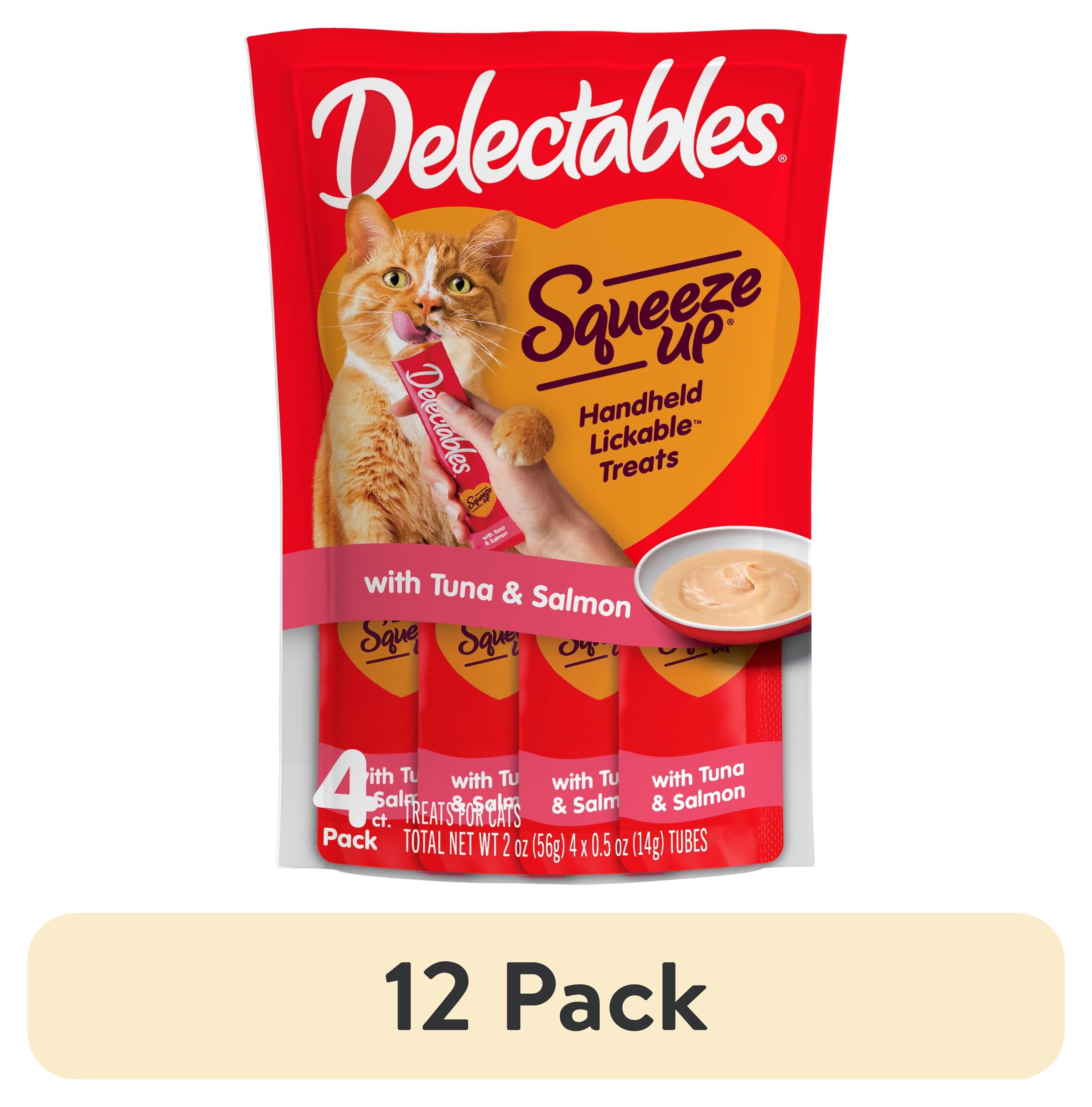 (12 pack) Hartz Delectables Squeeze Up Interactive Lickable Wet Cat Treats Tuna & Salmon, 0.5oz Tube (4 Count)