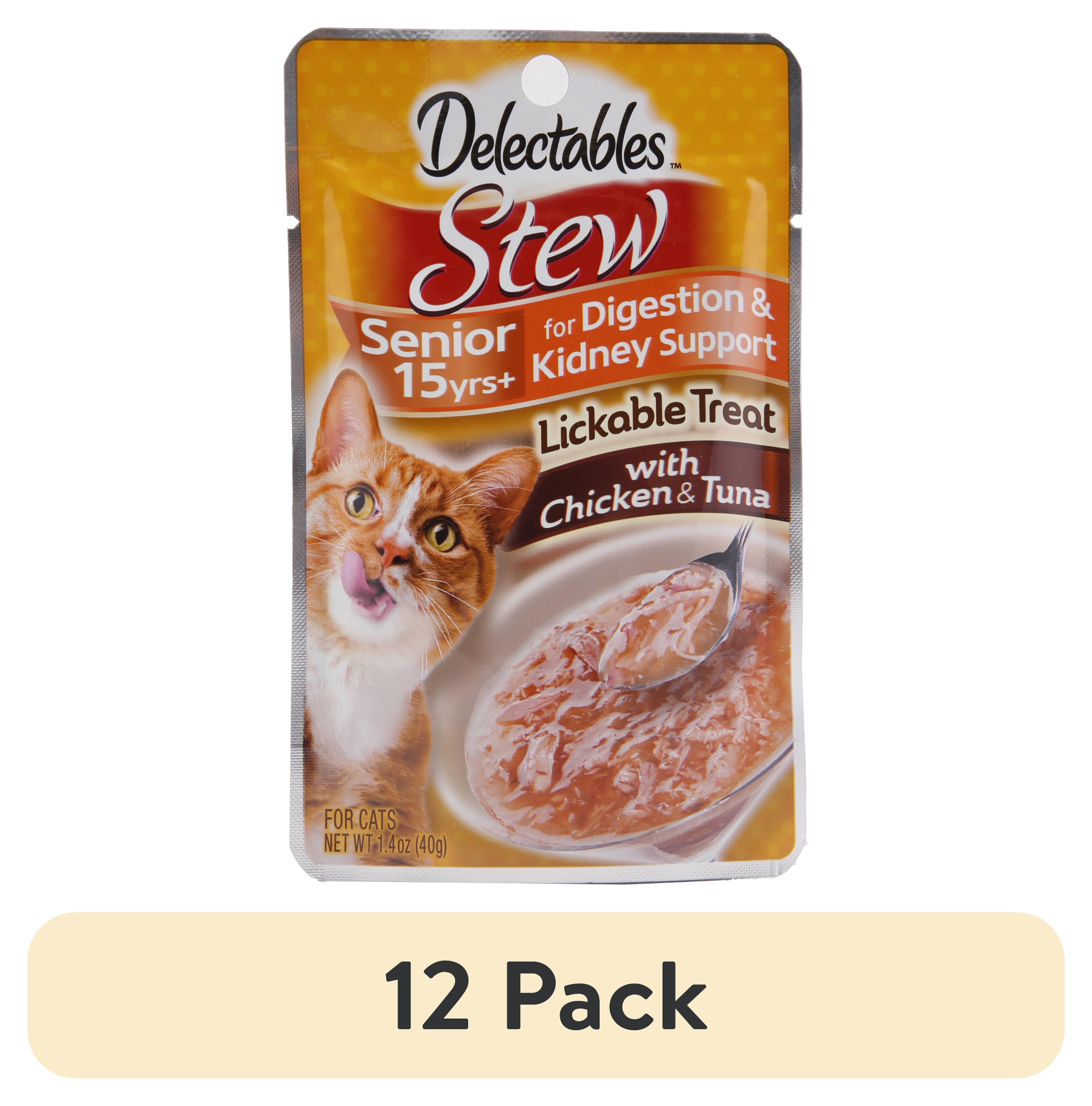 (12 pack) Hartz Delectables Stew Senior 15+ Years Lickable Wet Cat Treats - Chicken & Tuna 1.4oz, One Pouch