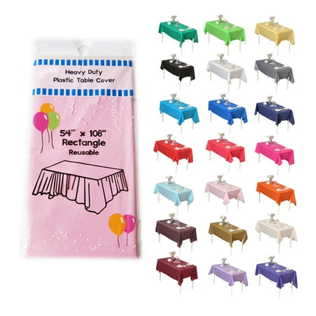 (12-pack) Heavy Duty Plastic Table Covers Tablecloth (Reusable) (Rectangular 54" X 108", Pink)
