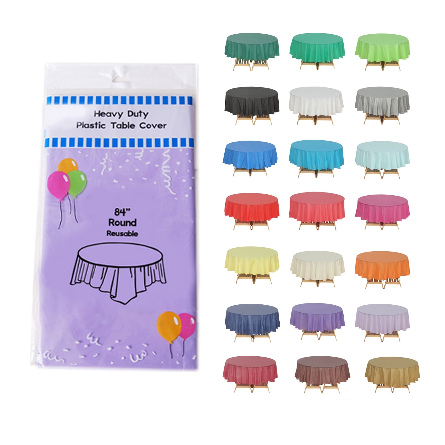 (12pack) Heavy Duty Plastic Table Covers Tablecloth (Reusable) (Round