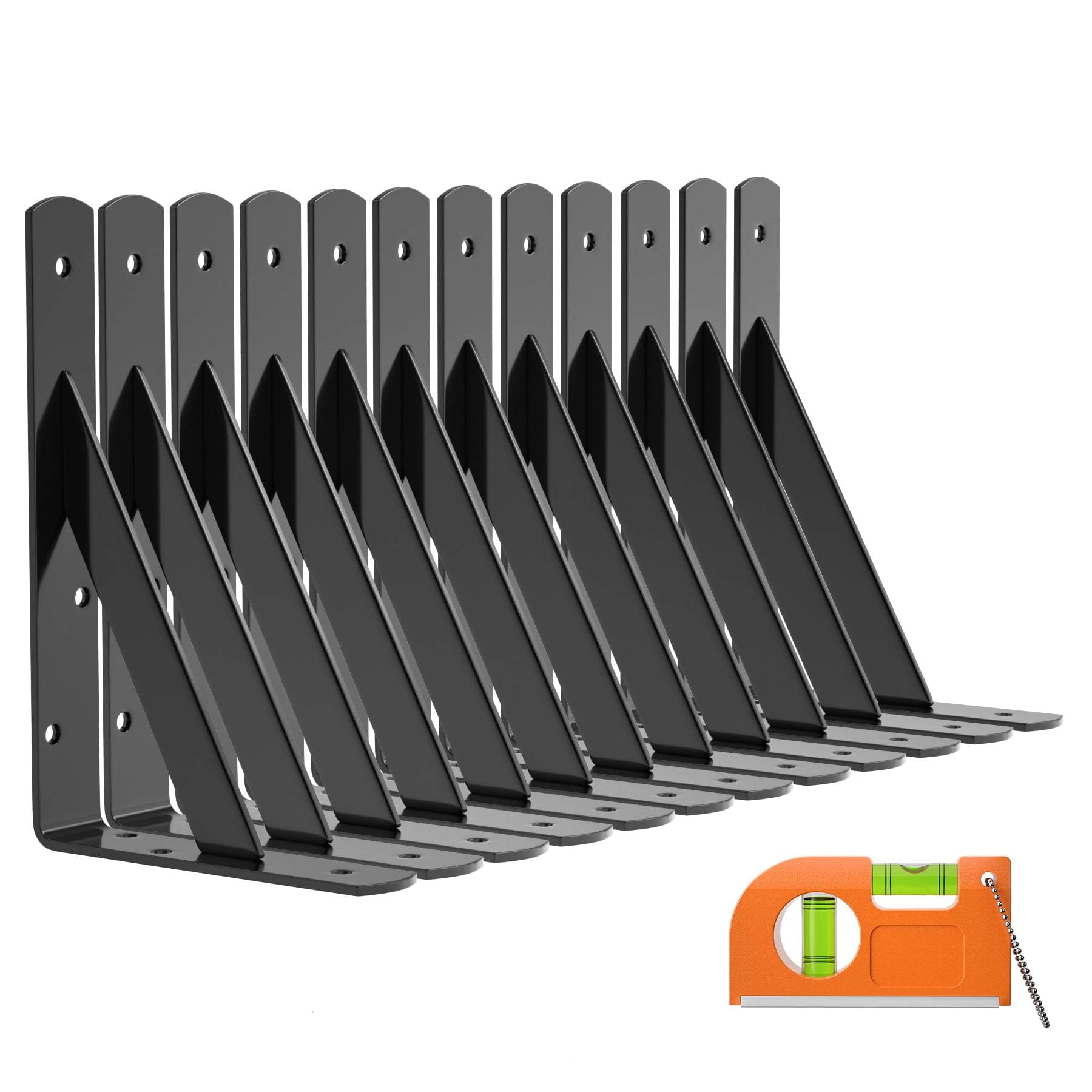 12-pack Heavy Duty Shelf Bracket 8 Inch  Wall Fit For 8 10 Floating Shelves L Brackets With 90 Degree Triangle 250 Lbs Max Load Mounting Hardware Included Black
