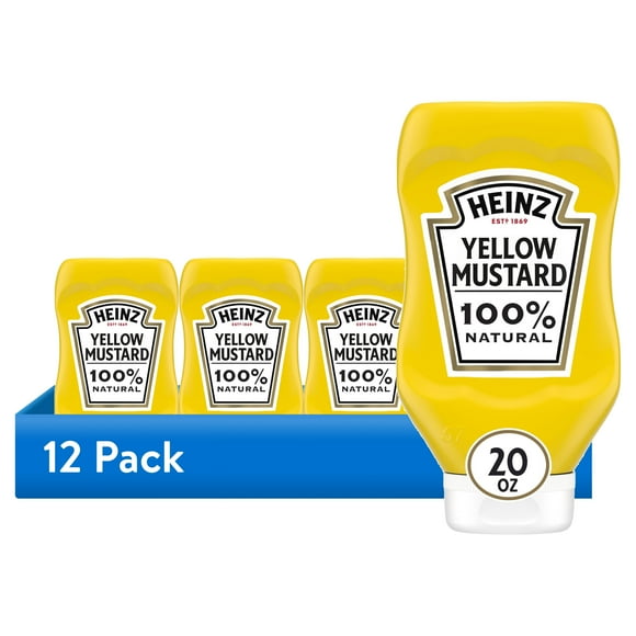 (12 pack) Heinz Yellow Mustard, 20 oz Bottle, Liquids, Casein Free