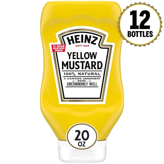 (12 pack) Heinz Yellow Mustard, 20 oz Bottle