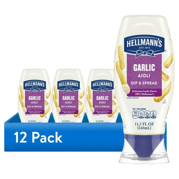(12 pack) Hellmann's Garlic Aioli Dip & Spread Condiments Dipping Sauce, 11.5 fl oz Squeeze Bottle