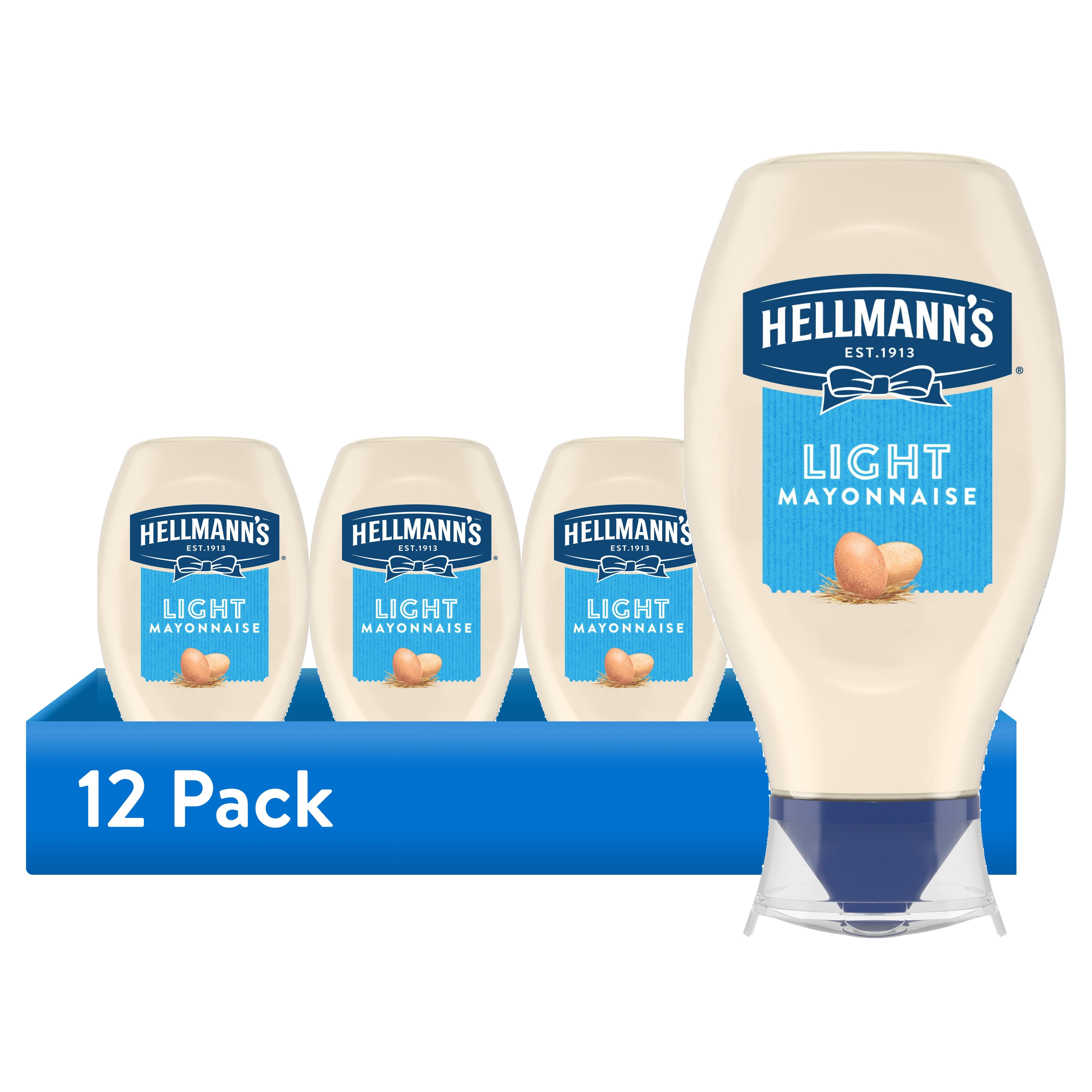 (12 pack) Hellmann's Light Mayonnaise, Sandwich Spread Condiments, 20 fl oz Squeeze Bottle​