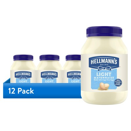 (12 pack) Hellmann's Light Mayonnaise, Sandwich Spread Condiments, 30 fl oz Jar