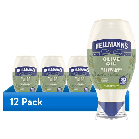 (12 pack) Hellmann's Mayonnaise Dressing with Olive Oil Rich in Omega-3 ALA 20 fl oz