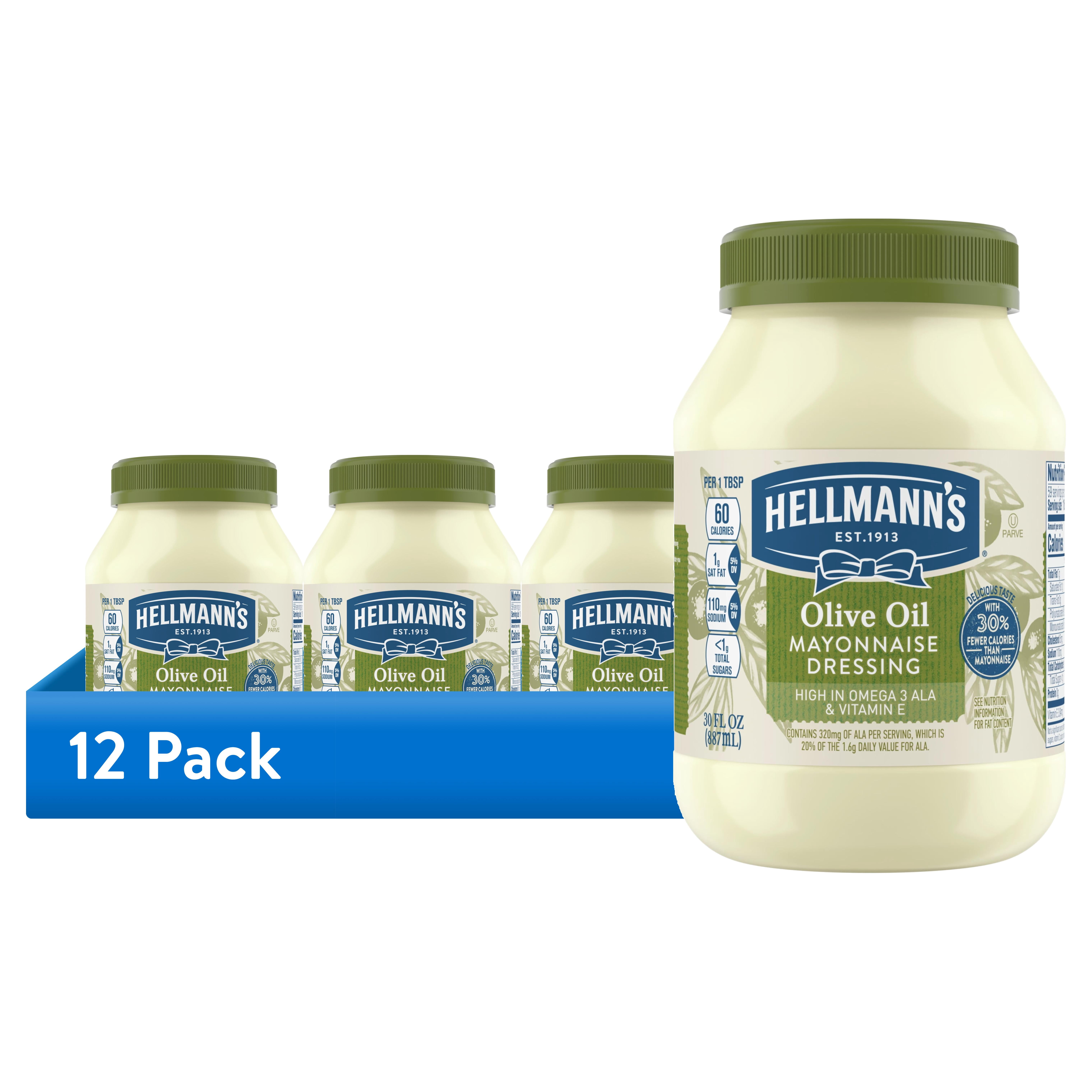 (12 pack) Hellmann's Olive Oil Mayonnaise Dressing Condiments, 30 fl oz Jar