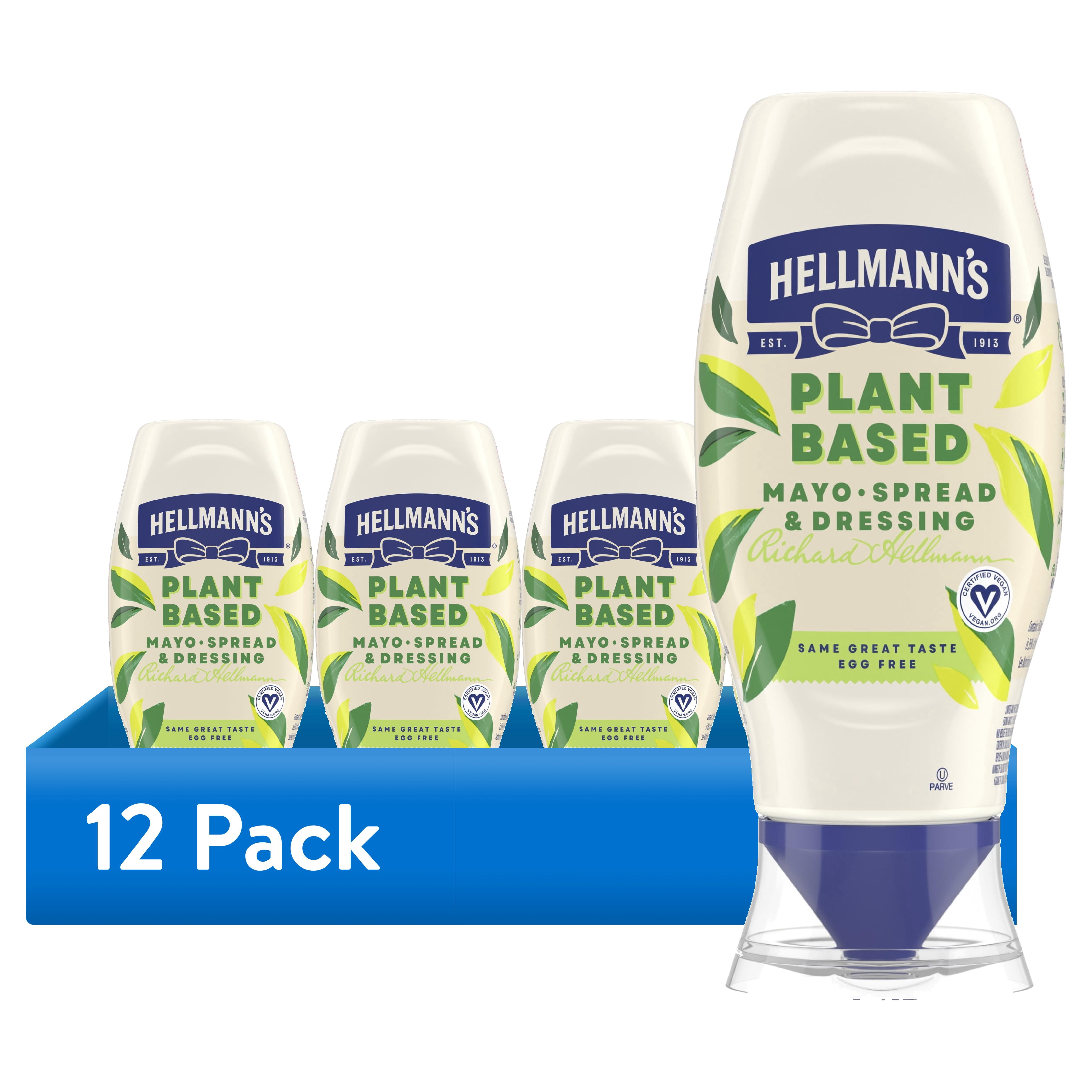 (12 pack) Hellmann's Plant Based Vegan Mayonnaise, Sandwich Spread Condiments, 11.5 oz Bottle