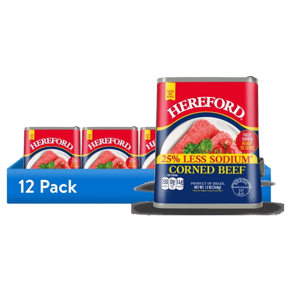 (12 pack) Hereford Corned Beef, 25% Less Sodium, 12 oz Can