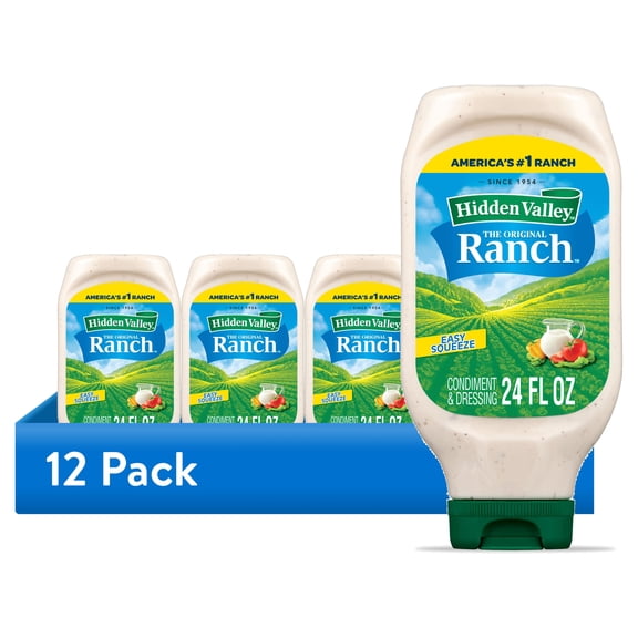 (12 pack) Hidden Valley Original Ranch Salad Dressing and Topping, 24 fl oz Easy Squeeze Bottle
