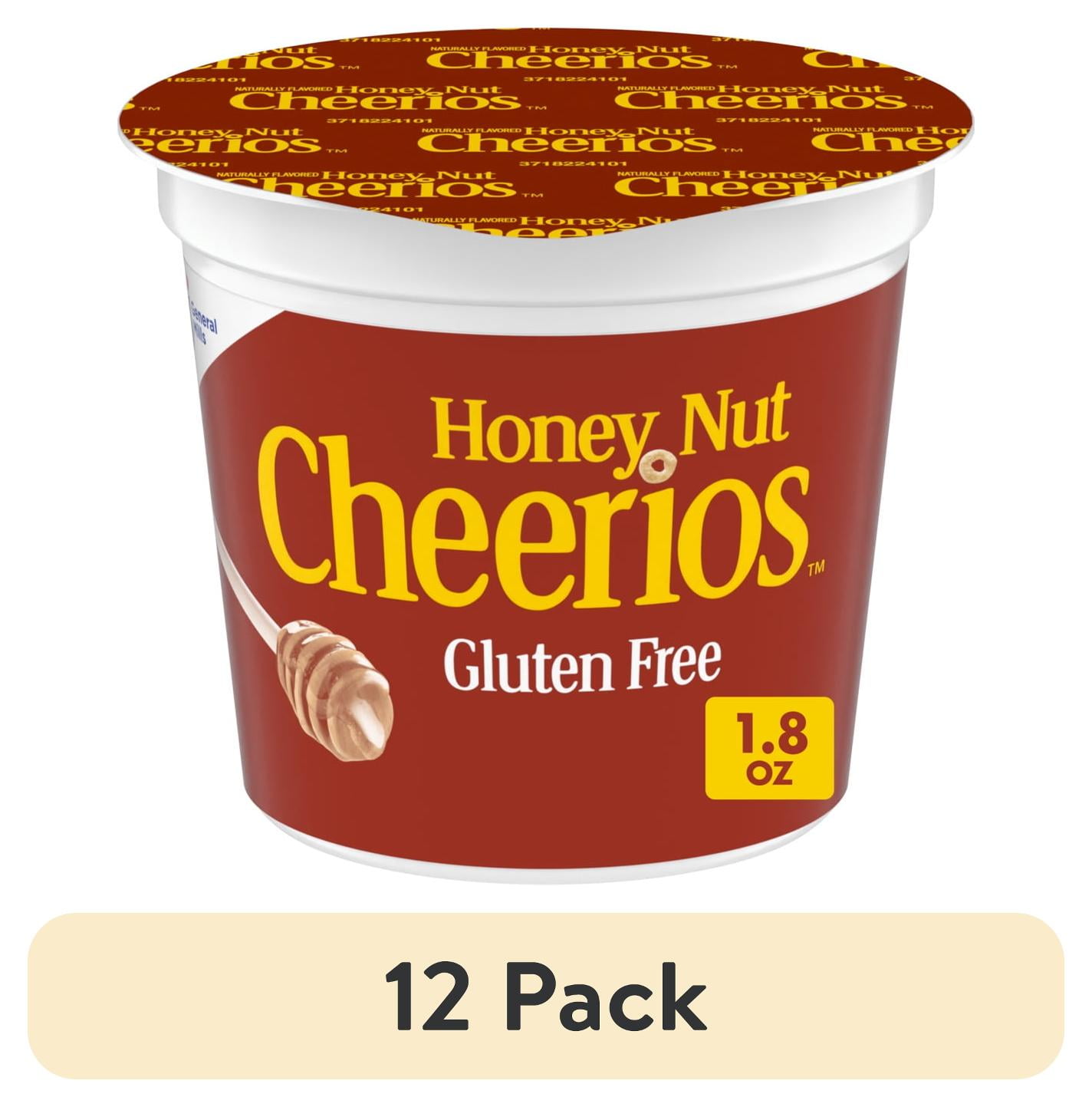 (12 pack) Honey Nut Cheerios Breakfast Cereal Cup, Gluten Free, Single Serve Cereal, 1.8 oz