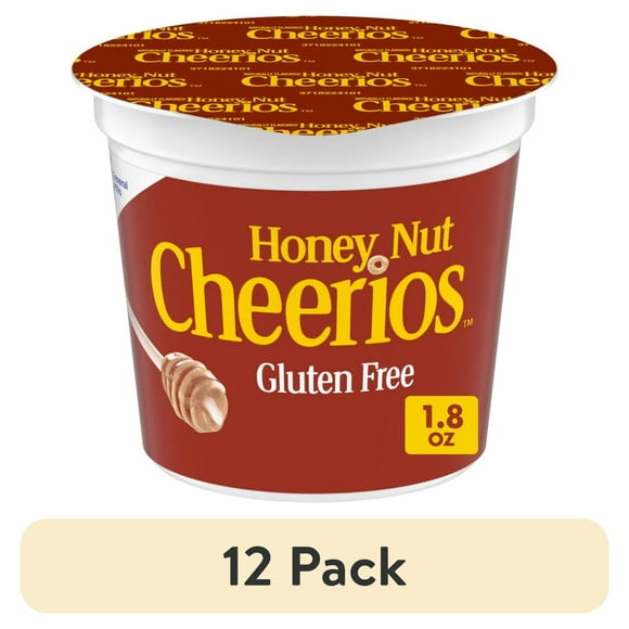 (12 pack) Honey Nut Cheerios Breakfast Cereal Cup, Gluten Free, Single Serve Cereal, 1.8 oz