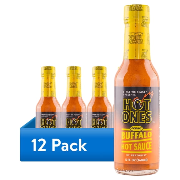 (12 pack) Hot Ones Branded Buffalo Sauce 5oz, with Flavors of Cayenne Pepper Mash, Molasses & Smoked Paprika