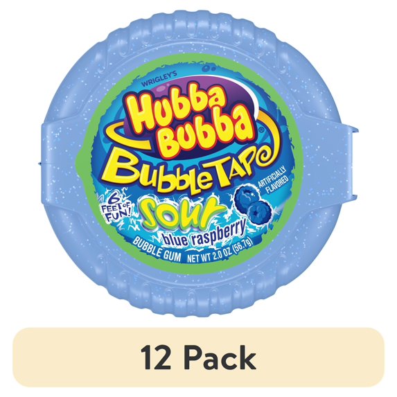 (12 pack) Hubba Bubba Sour Blue Raspberry Bubble Gum Tape - 2 oz