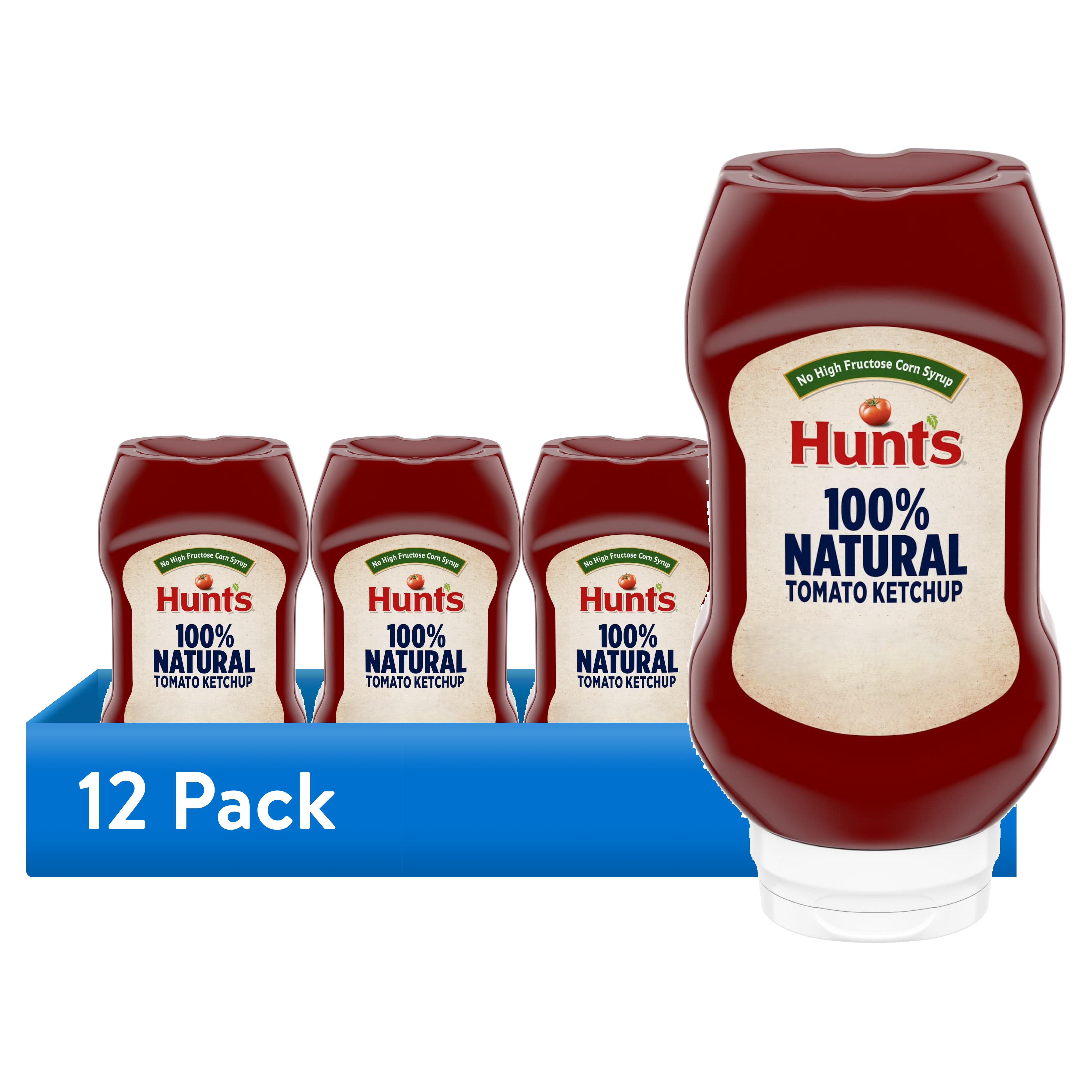 (12 pack) Hunt’s 100% Natural Tomato Ketchup, No High Fructose Corn Syrup, 14 oz. Squeeze Bottle