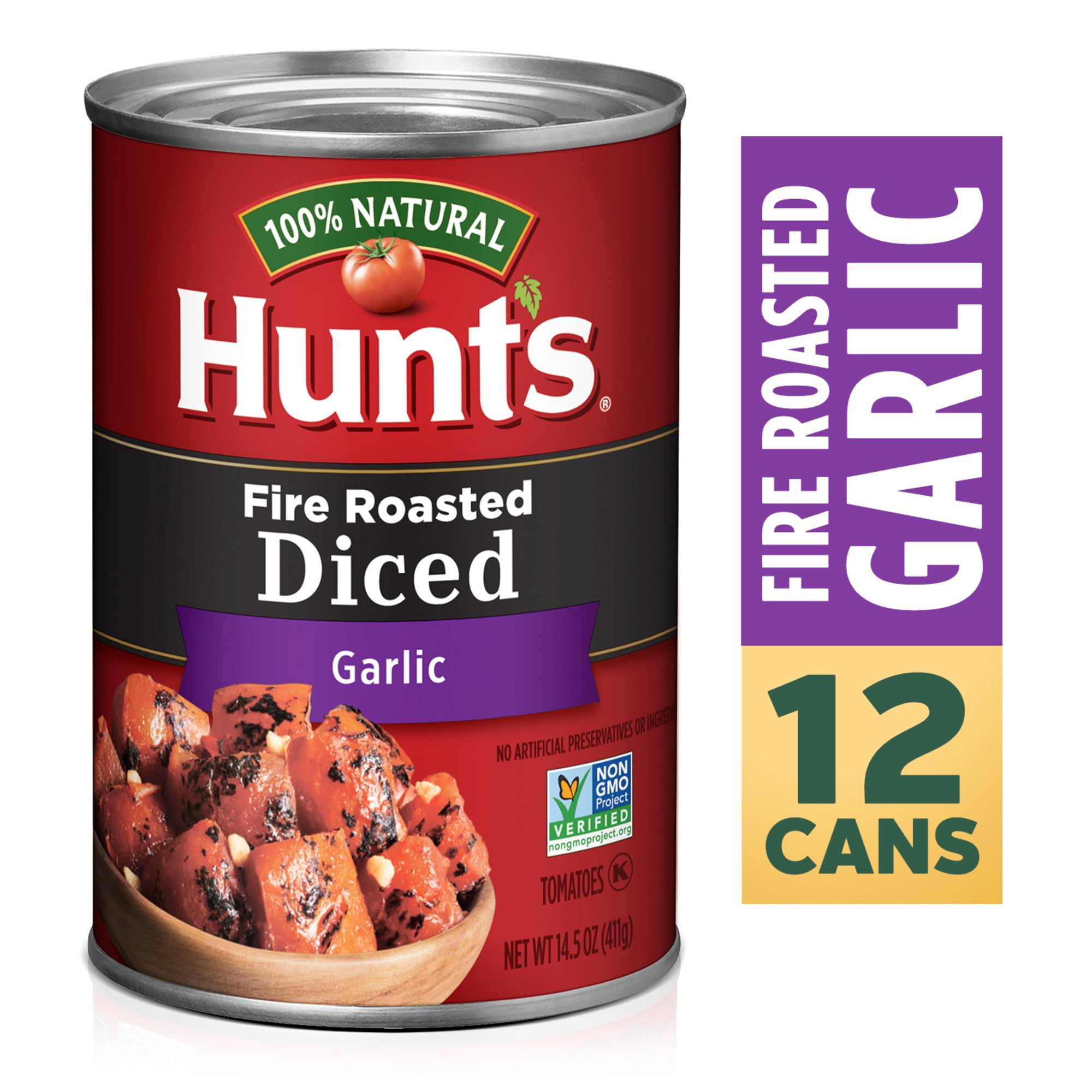 (12 pack) Hunt’s Fire Roasted Diced Tomatoes with Garlic, Perfect for Chili & Soups, 14.5 oz. Can