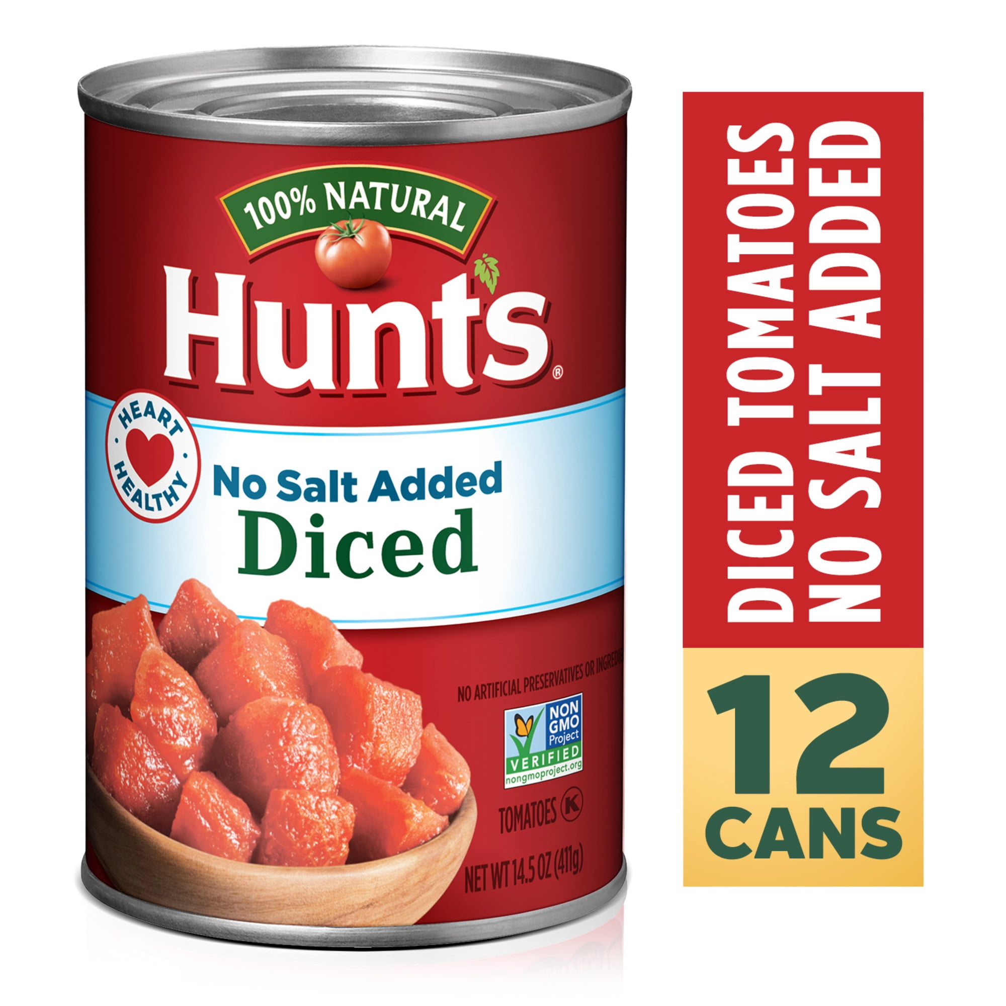 (12 pack) Hunt’s No Salt Added Diced Tomatoes, Perfect for Chili & Soups, 14.5 oz. Can