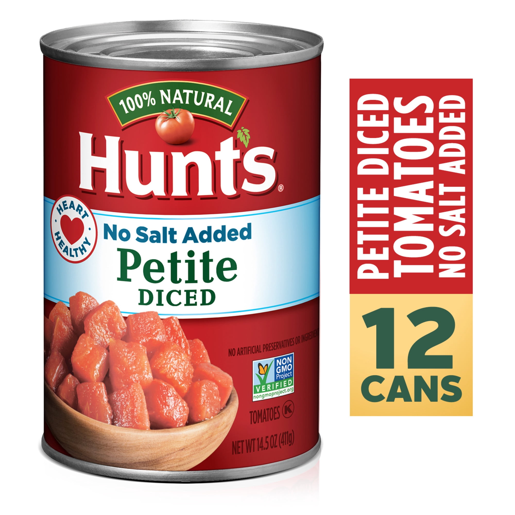 (12 pack) Hunt’s No Salt Added Petite Diced Tomatoes, Perfect for Chili & Soups, 14.5 oz. Can