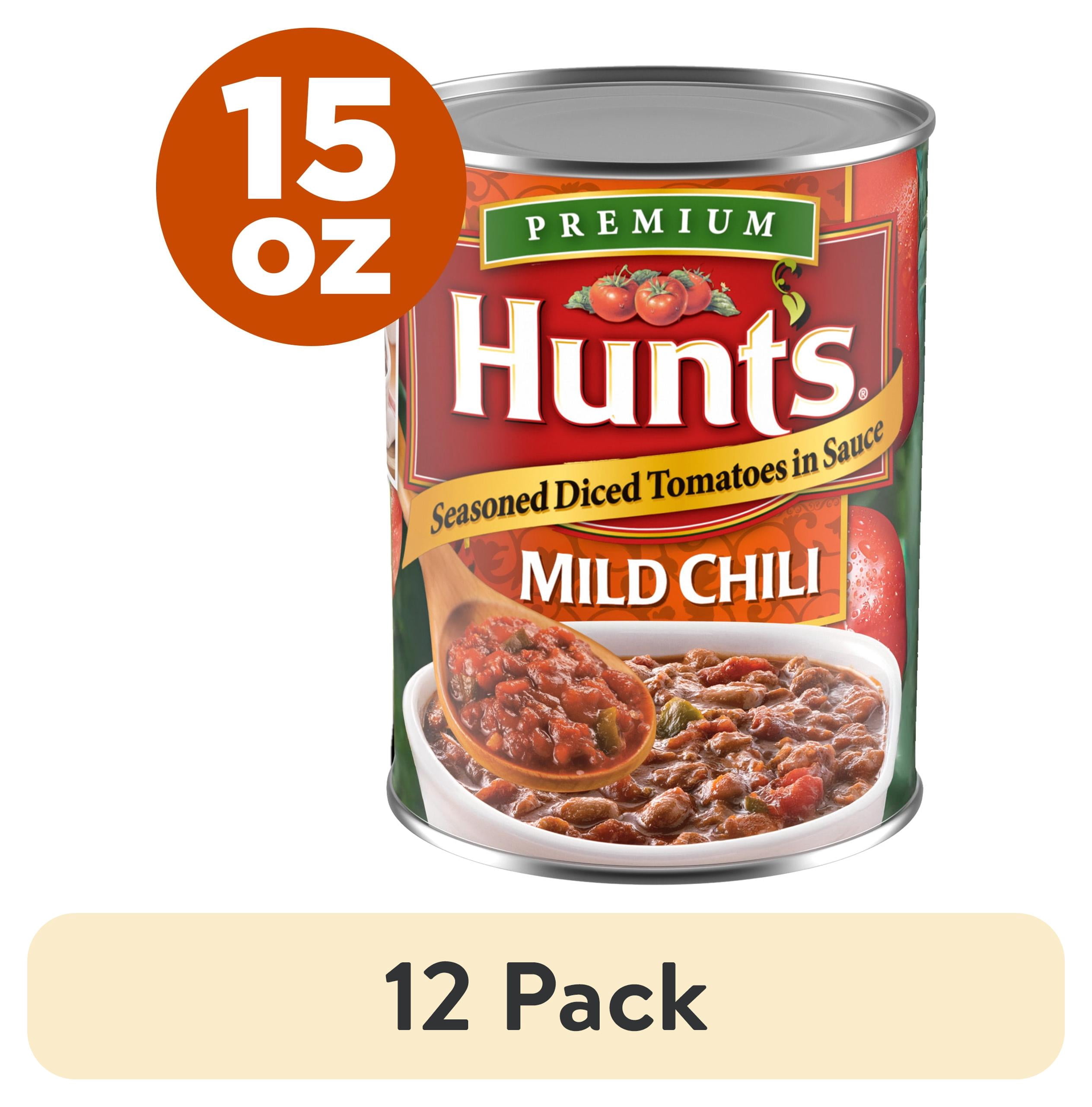 (12 pack) Hunt’s Seasoned Diced Tomatoes in Sauce for Mild Chili, Perfect for Chili & Soups, 15 oz. Can