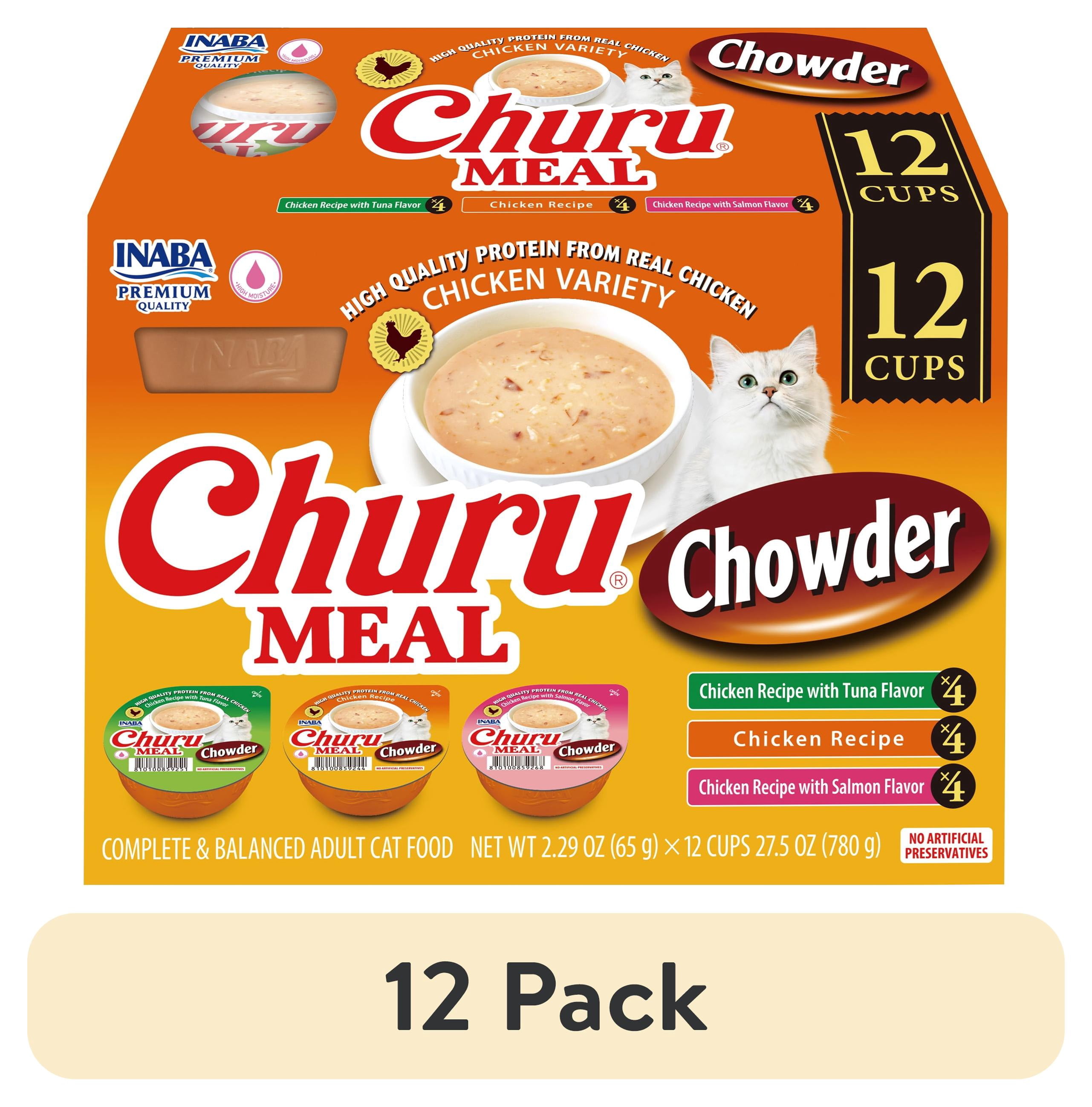 (12 pack) INABA Churu Meal Chowder Adult Wet Cat Food, 2.29 oz cup, 12-count, Chicken Variety Pack